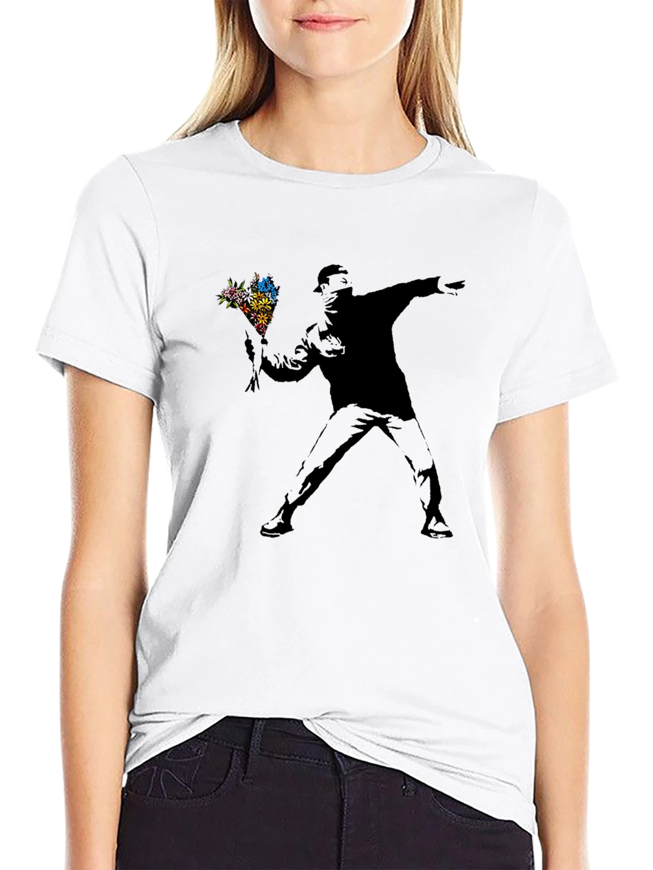 Banksy Flower Thrower Black Graphic Tee