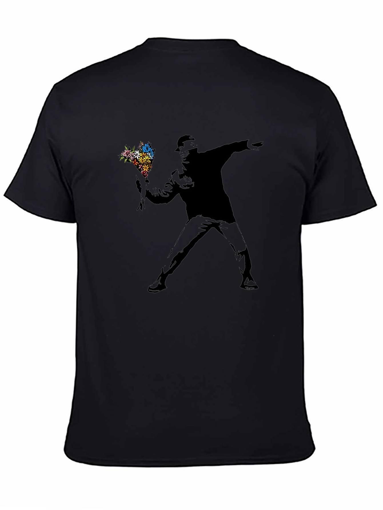Banksy Flower Thrower Black Graphic Tee