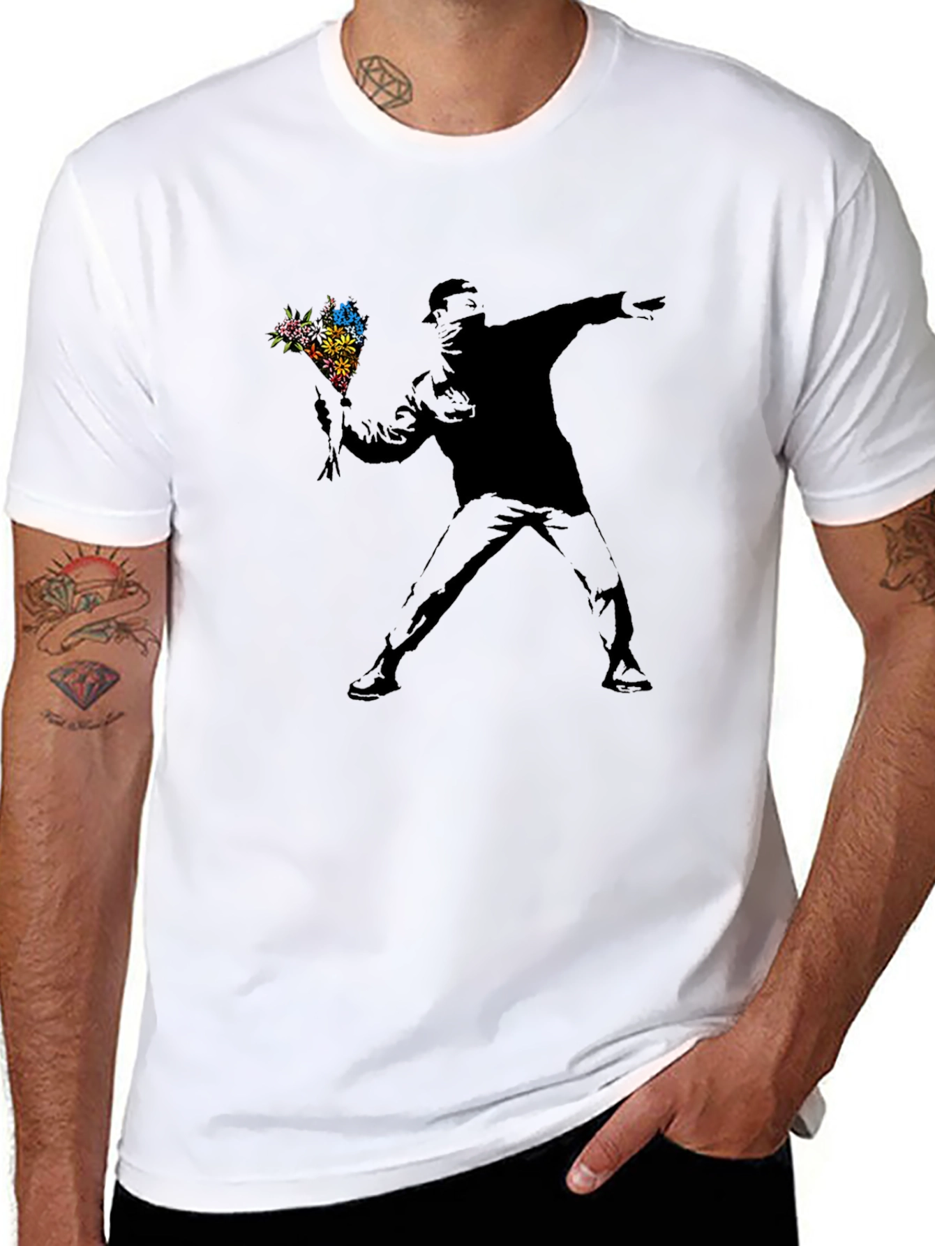 Banksy Flower Thrower Black Graphic Tee