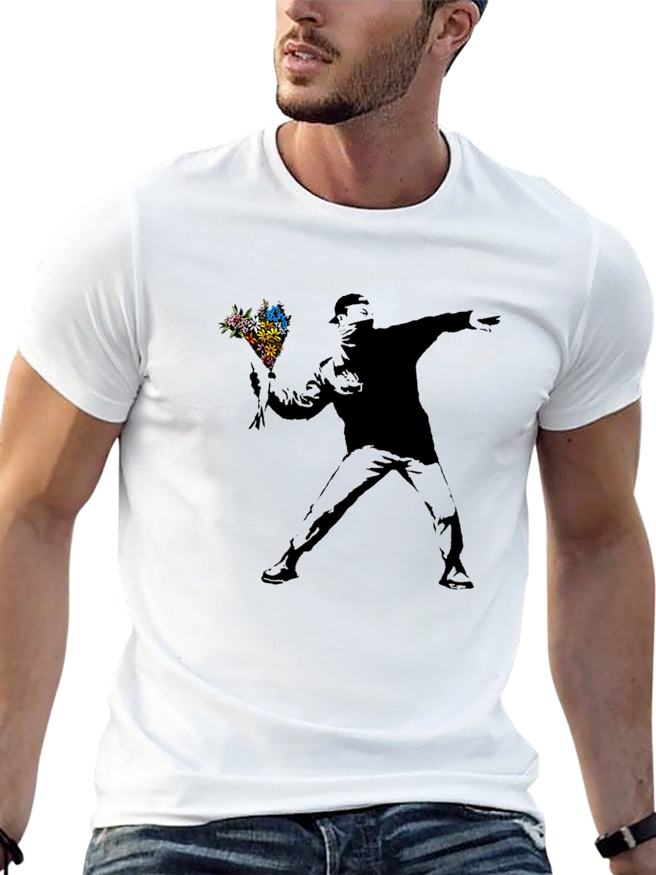 Banksy Flower Thrower Black Graphic Tee