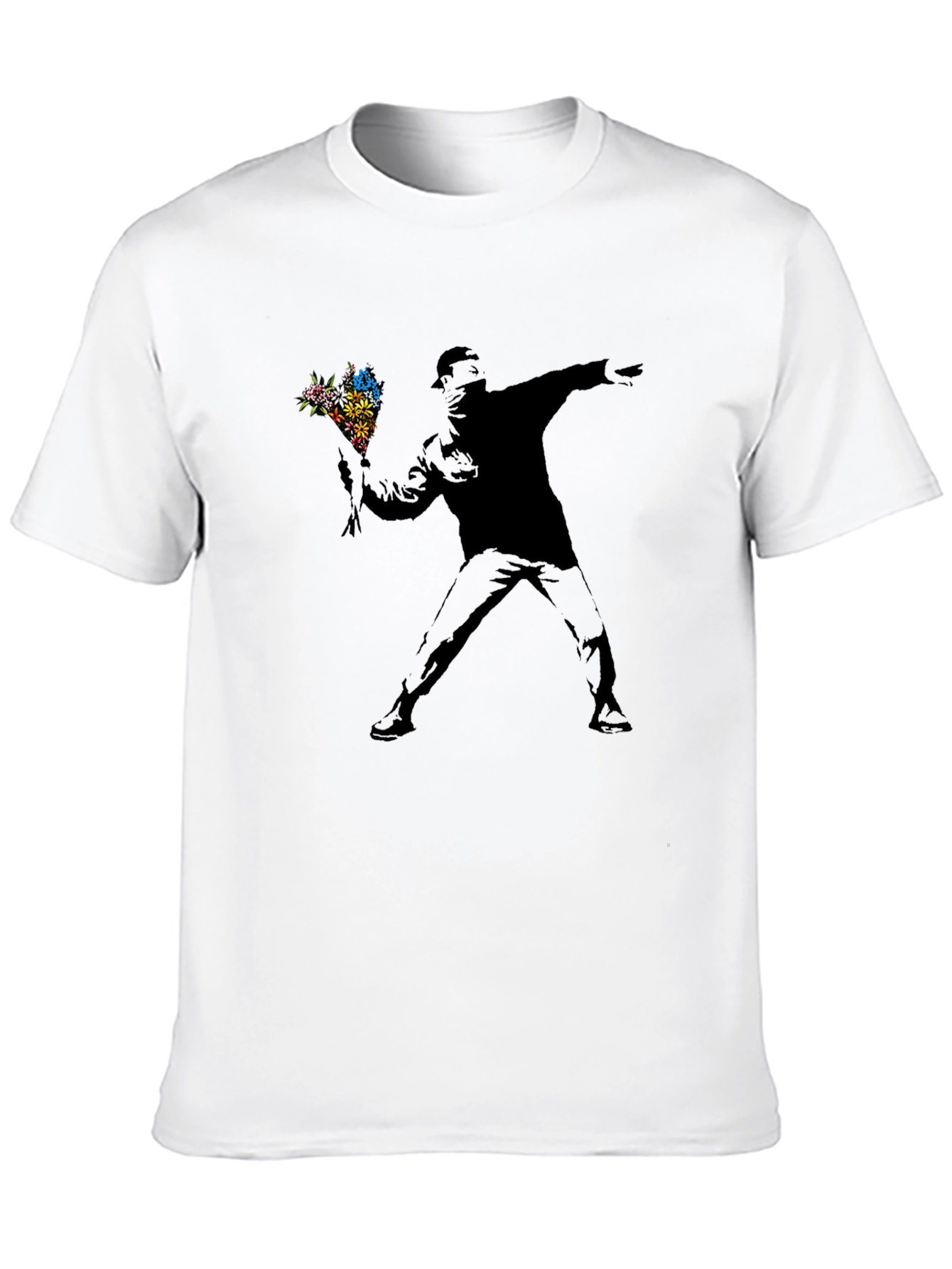Banksy Flower Thrower Black Graphic Tee