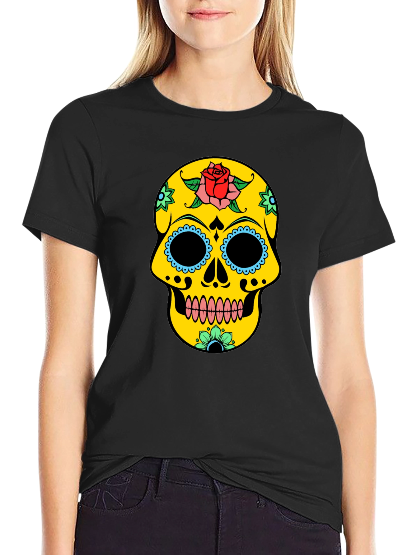 Sugar Skull Graphic Tee - Black