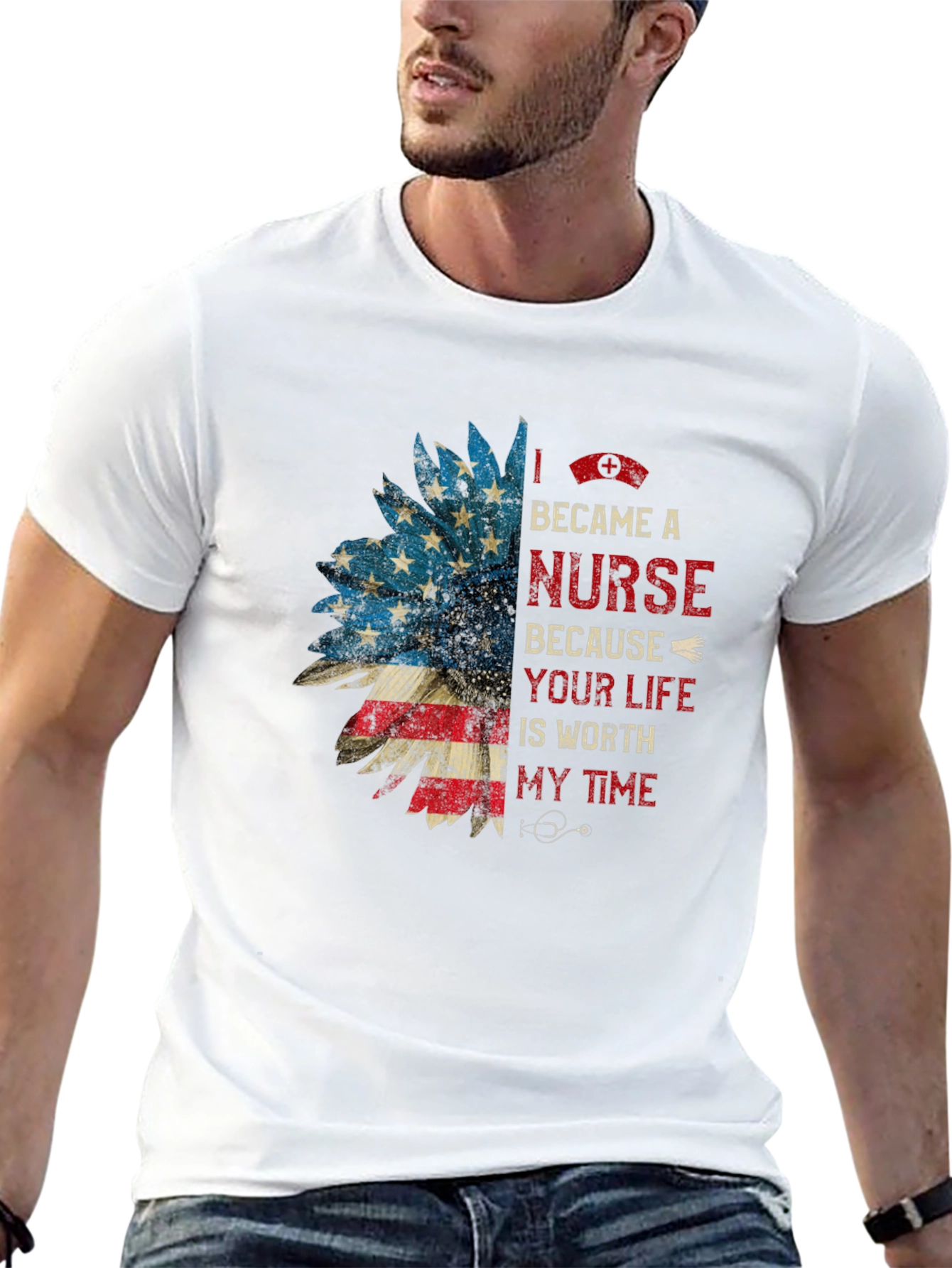 Nurse Sunflower T-Shirt Patriotic