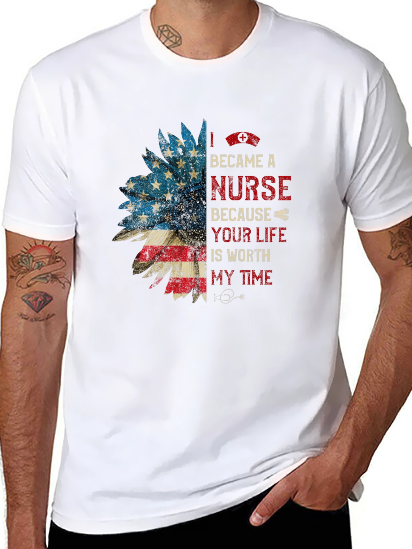 Nurse Sunflower T-Shirt Patriotic