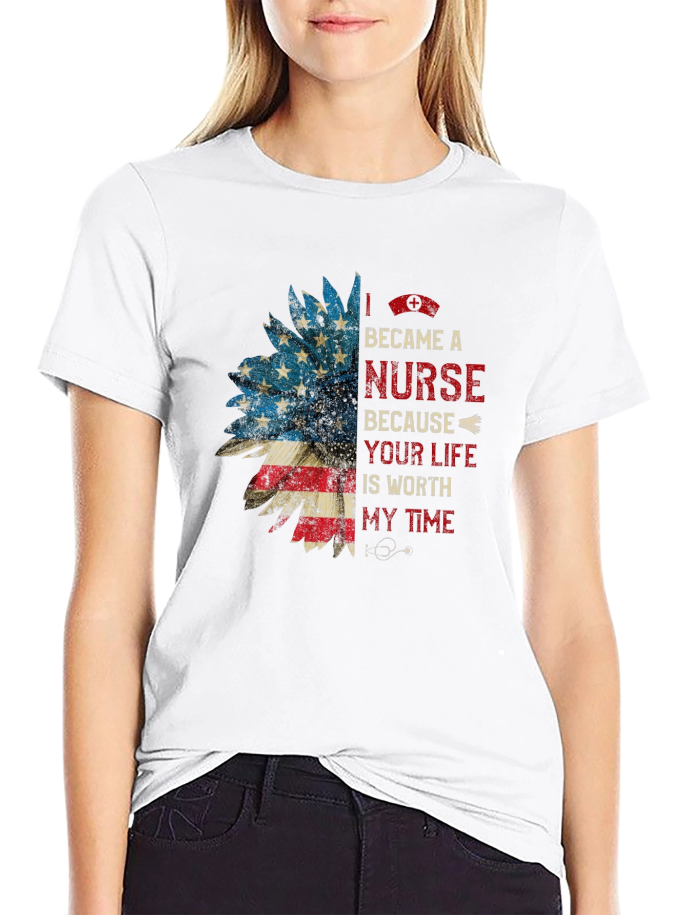 Nurse Sunflower T-Shirt Patriotic