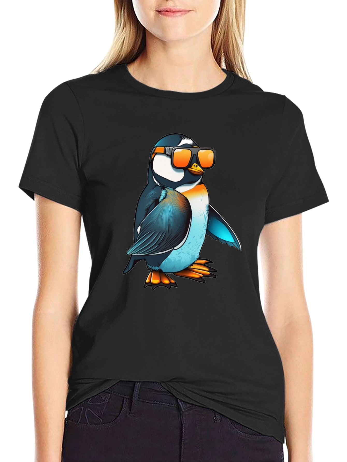 Cool Penguin Graphic T-Shirt - Black Casual Tee