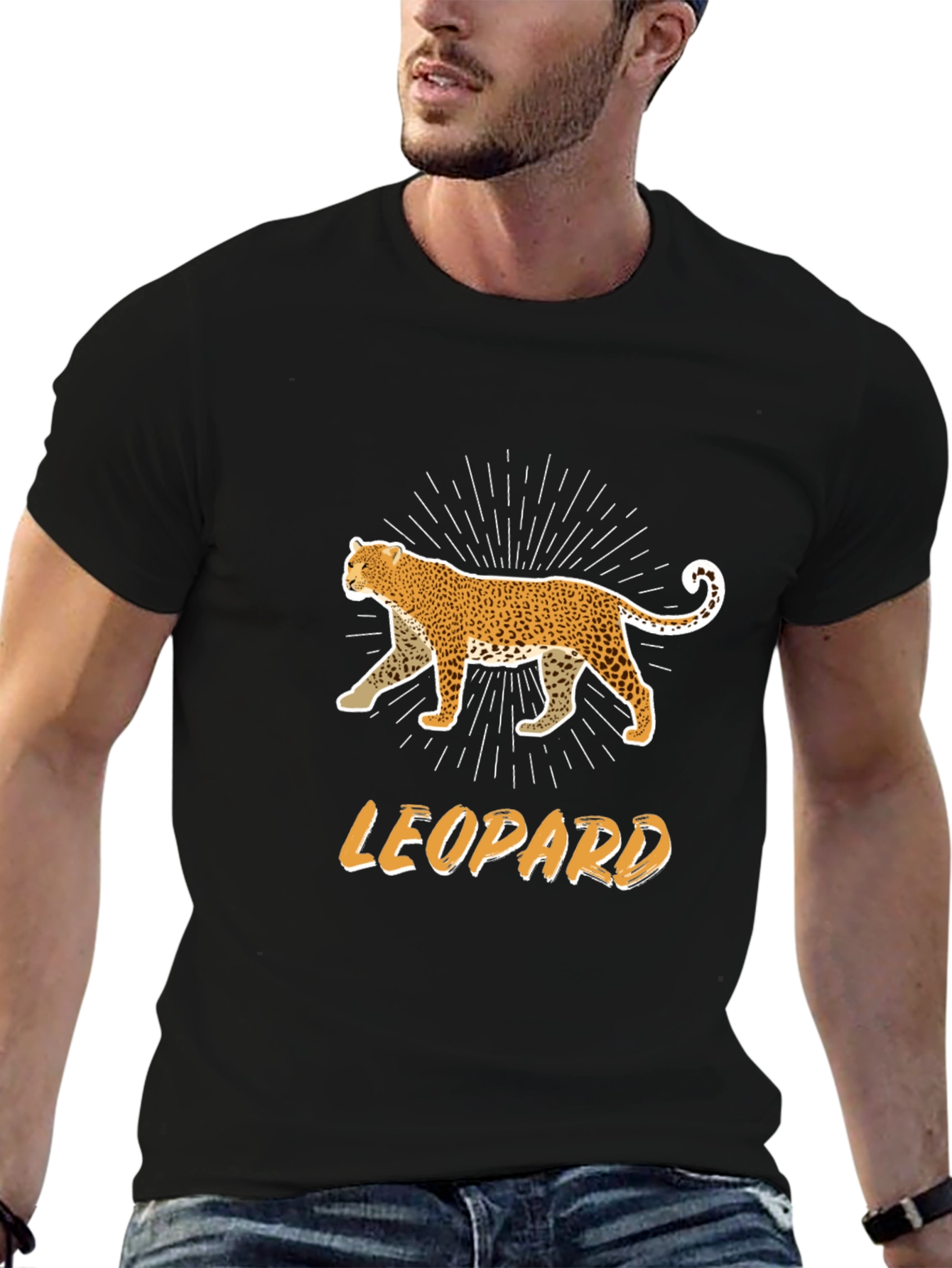 Leopard Graphic T-Shirt - Black Cotton Tee