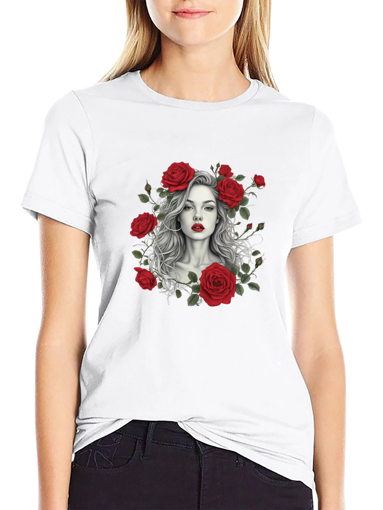 Floral Portrait Graphic Tee - Black