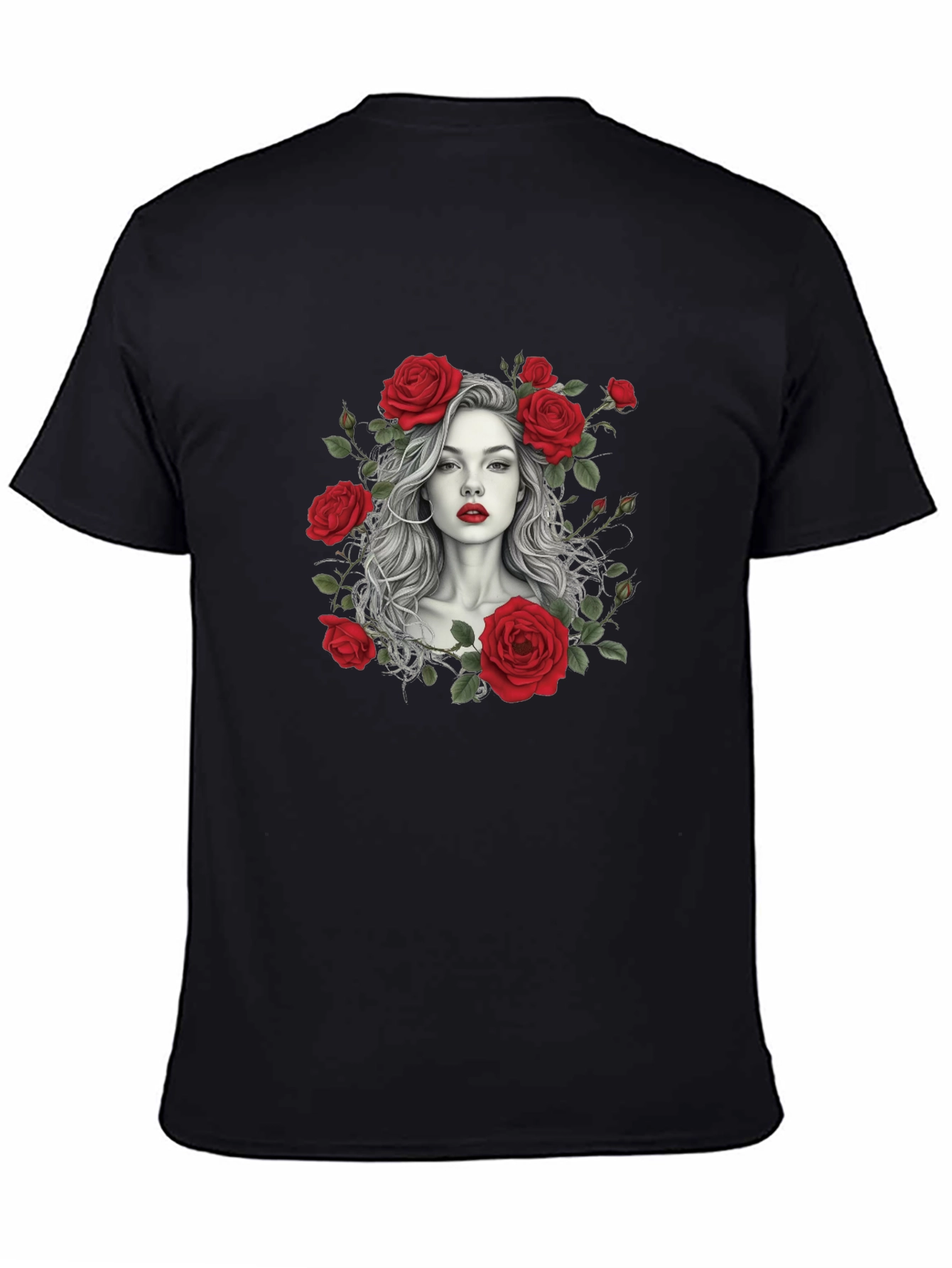 Floral Portrait Graphic Tee - Black