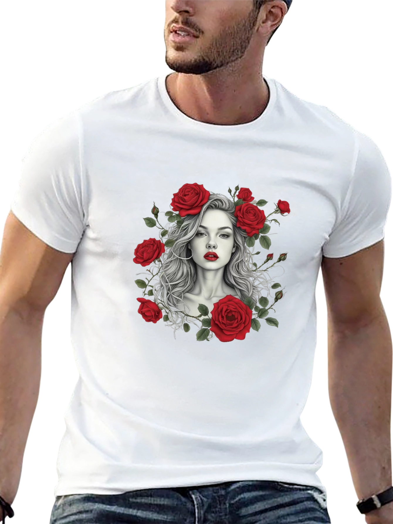Floral Portrait Graphic Tee - Black
