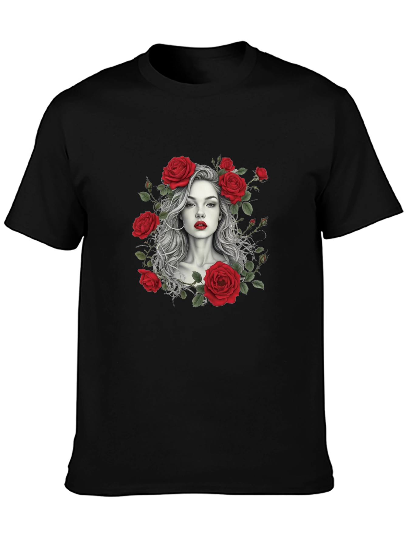 Floral Portrait Graphic Tee - Black