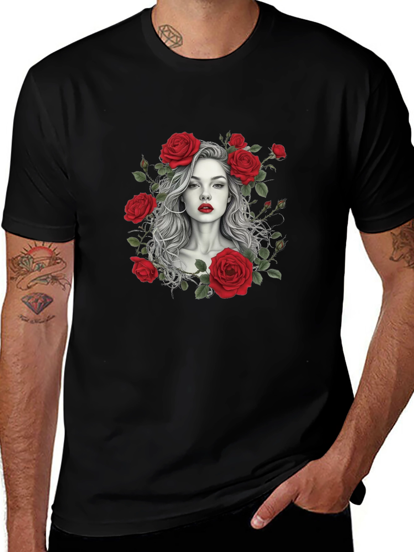 Floral Portrait Graphic Tee - Black