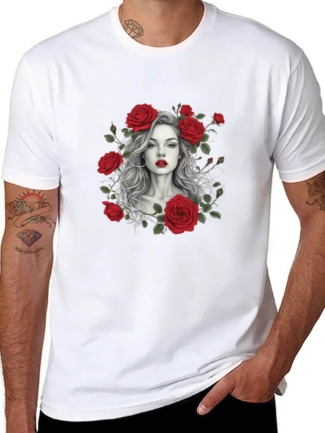 Floral Portrait Graphic Tee - Black