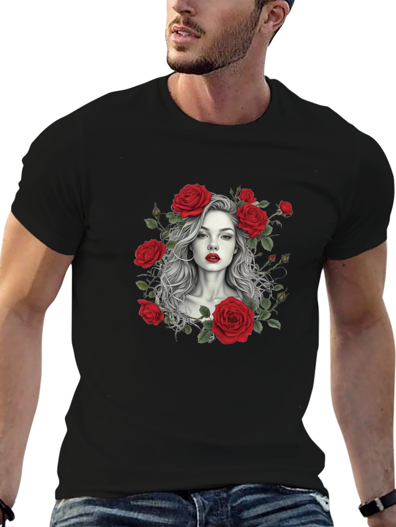 Floral Portrait Graphic Tee - Black