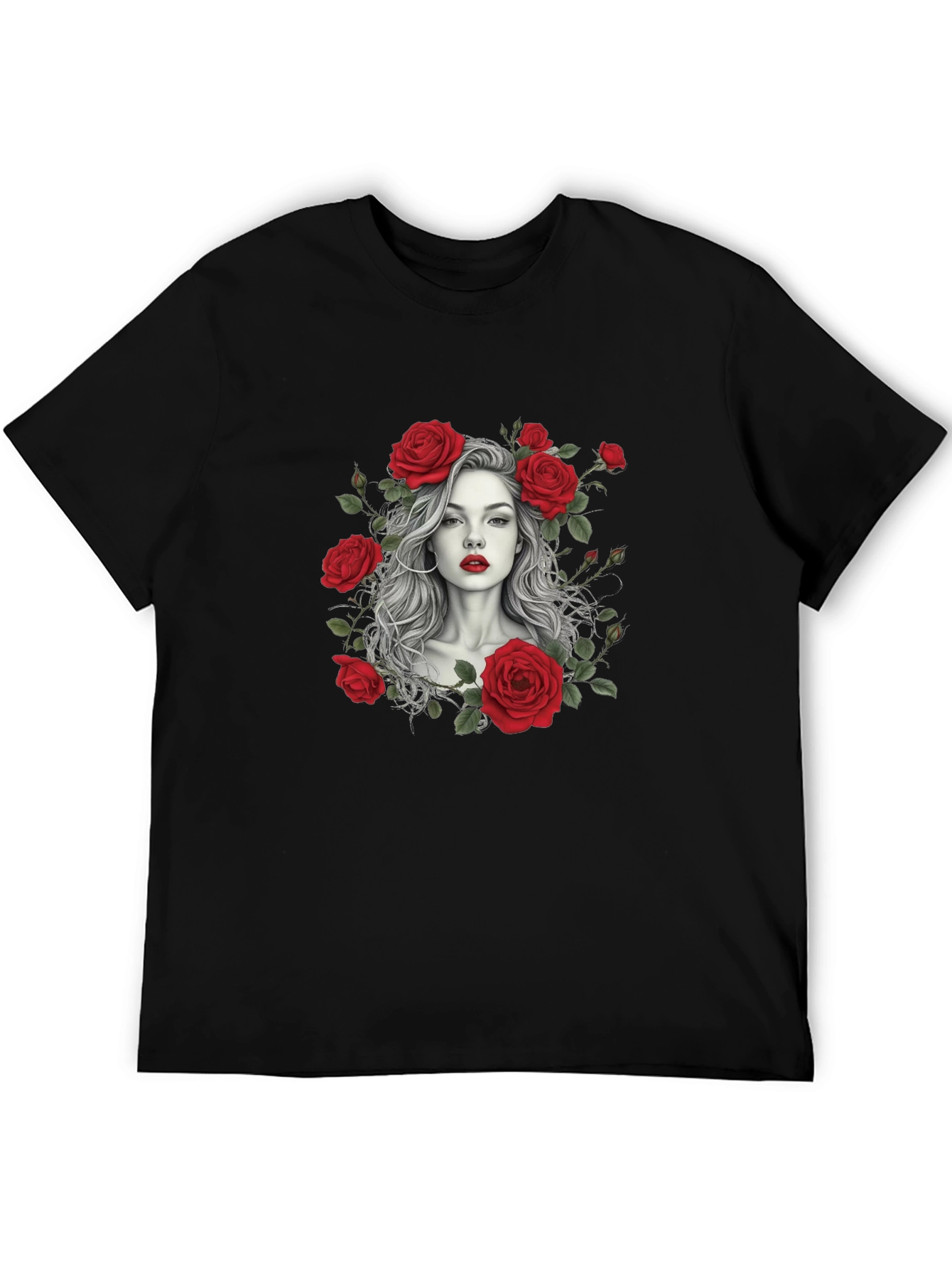 Floral Portrait Graphic Tee - Black