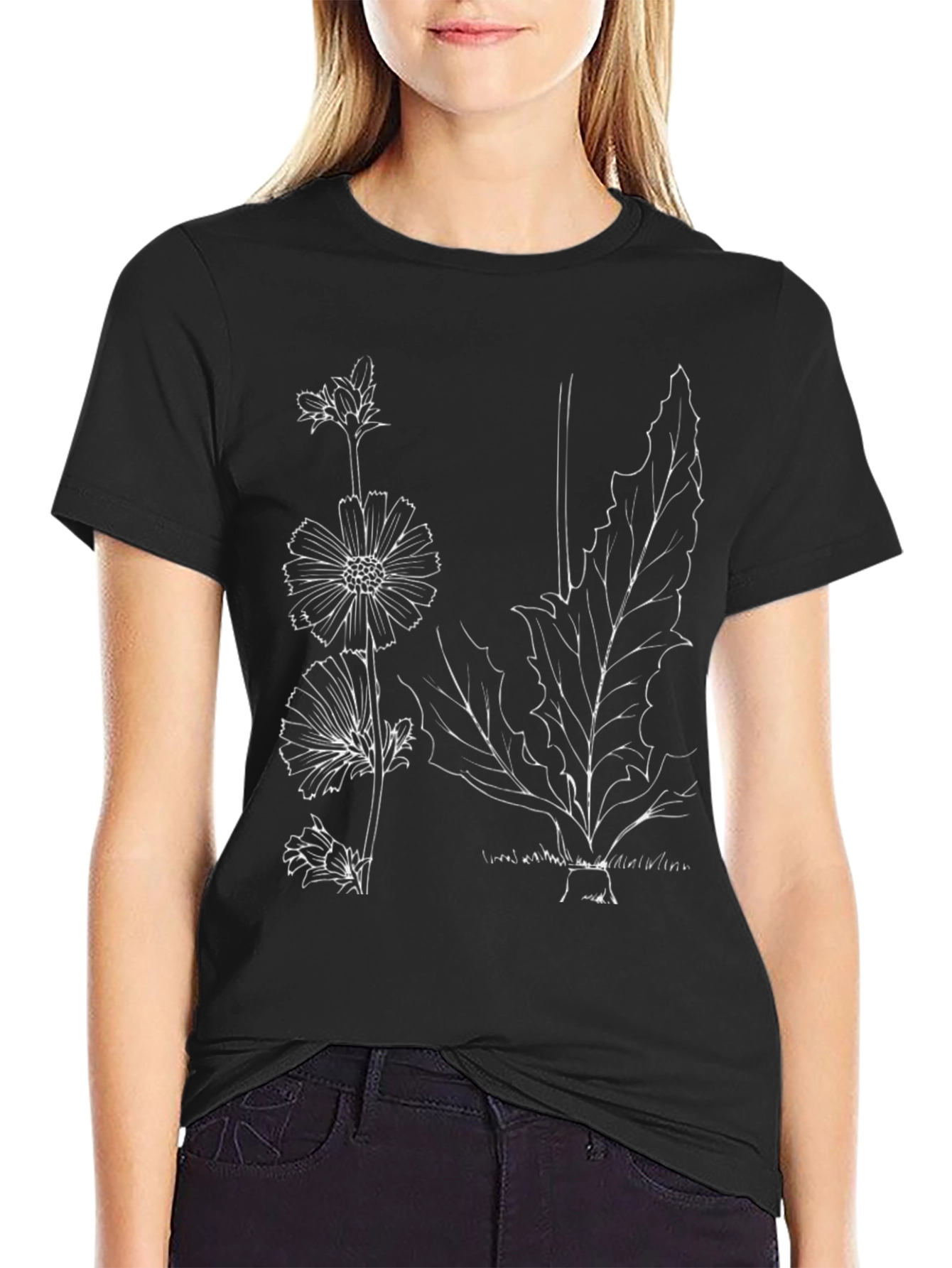 Botanical Sketch Tee - Black Cotton Graphic Print
