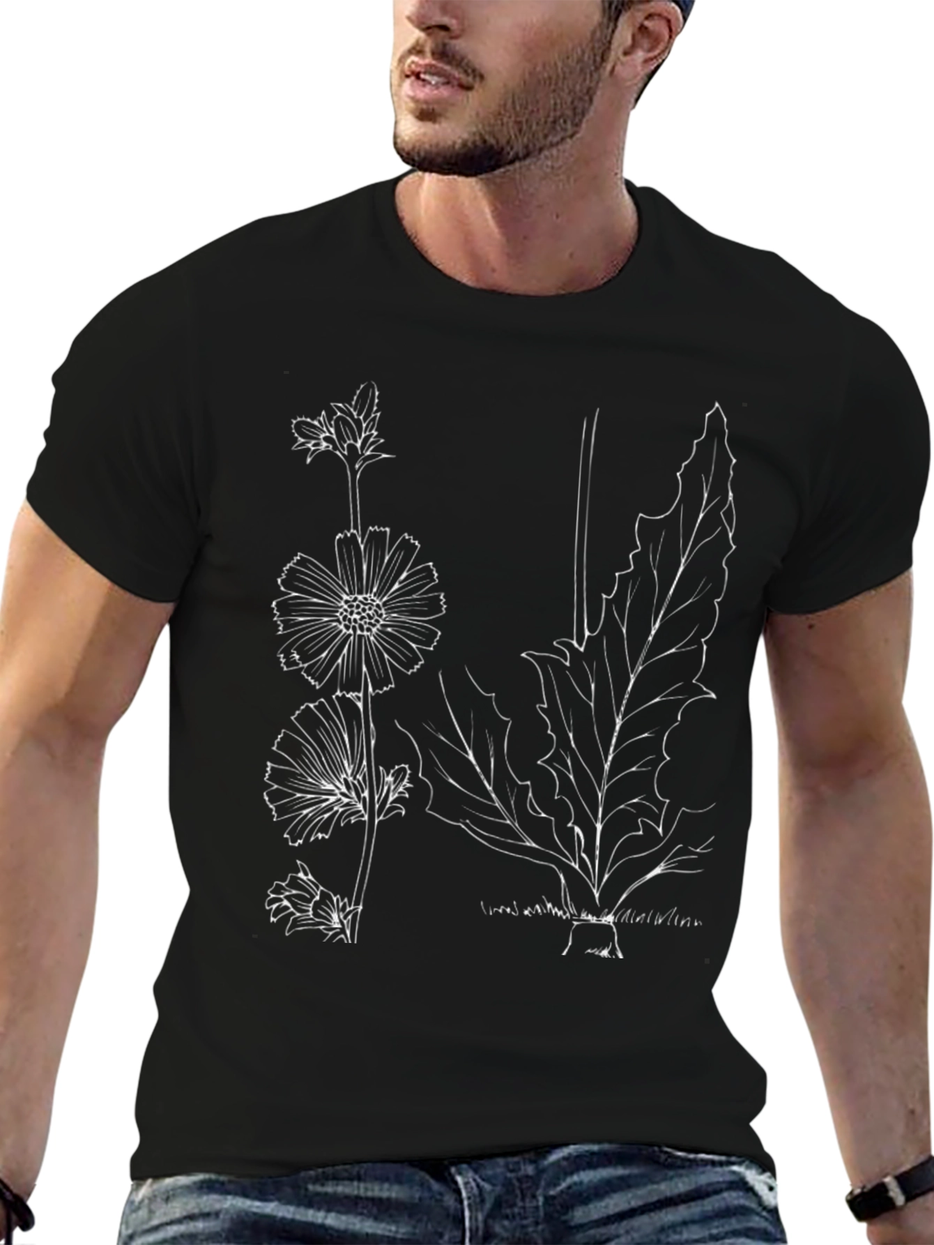 Botanical Sketch Tee - Black Cotton Graphic Print