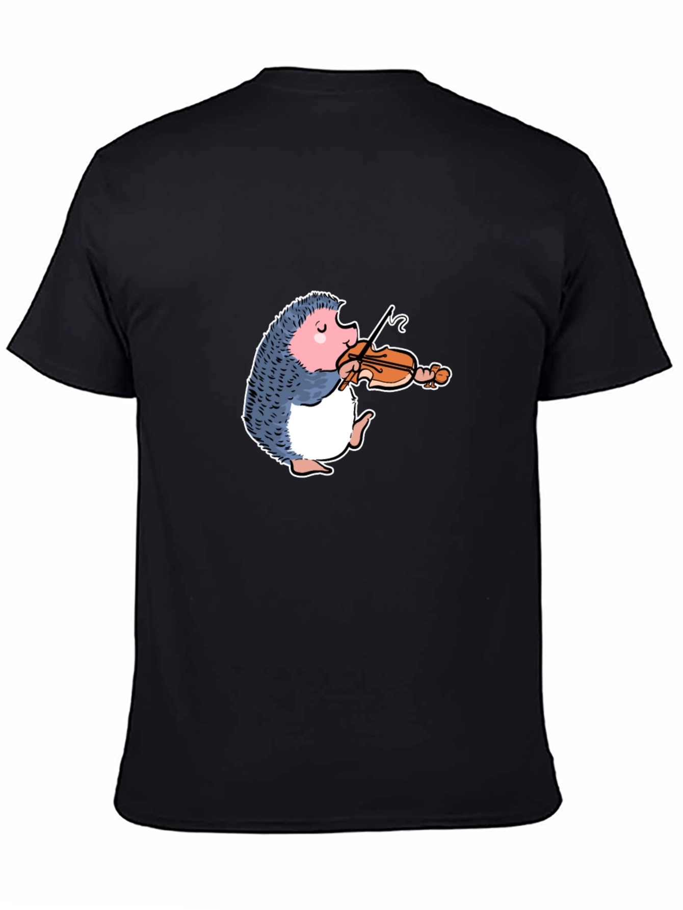 Hedgehog Violinist Graphic Tee - Black Cotton T-Shirt