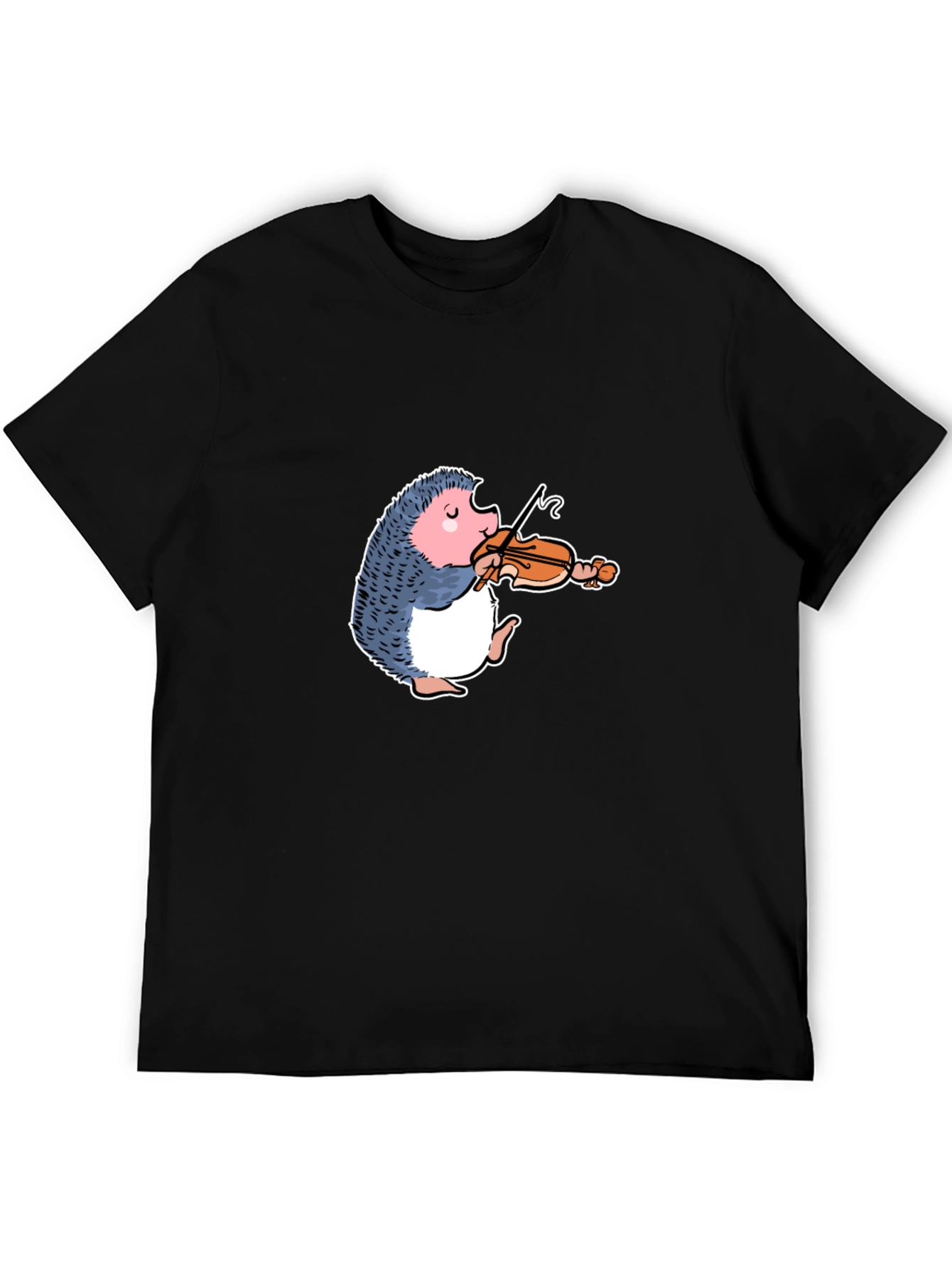 Hedgehog Violinist Graphic Tee - Black Cotton T-Shirt