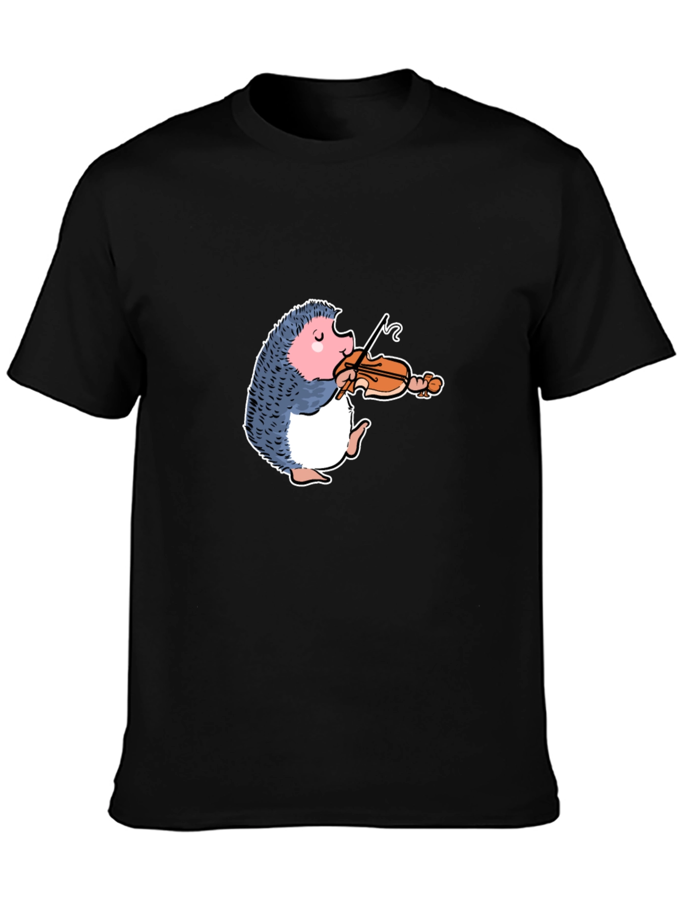 Hedgehog Violinist Graphic Tee - Black Cotton T-Shirt