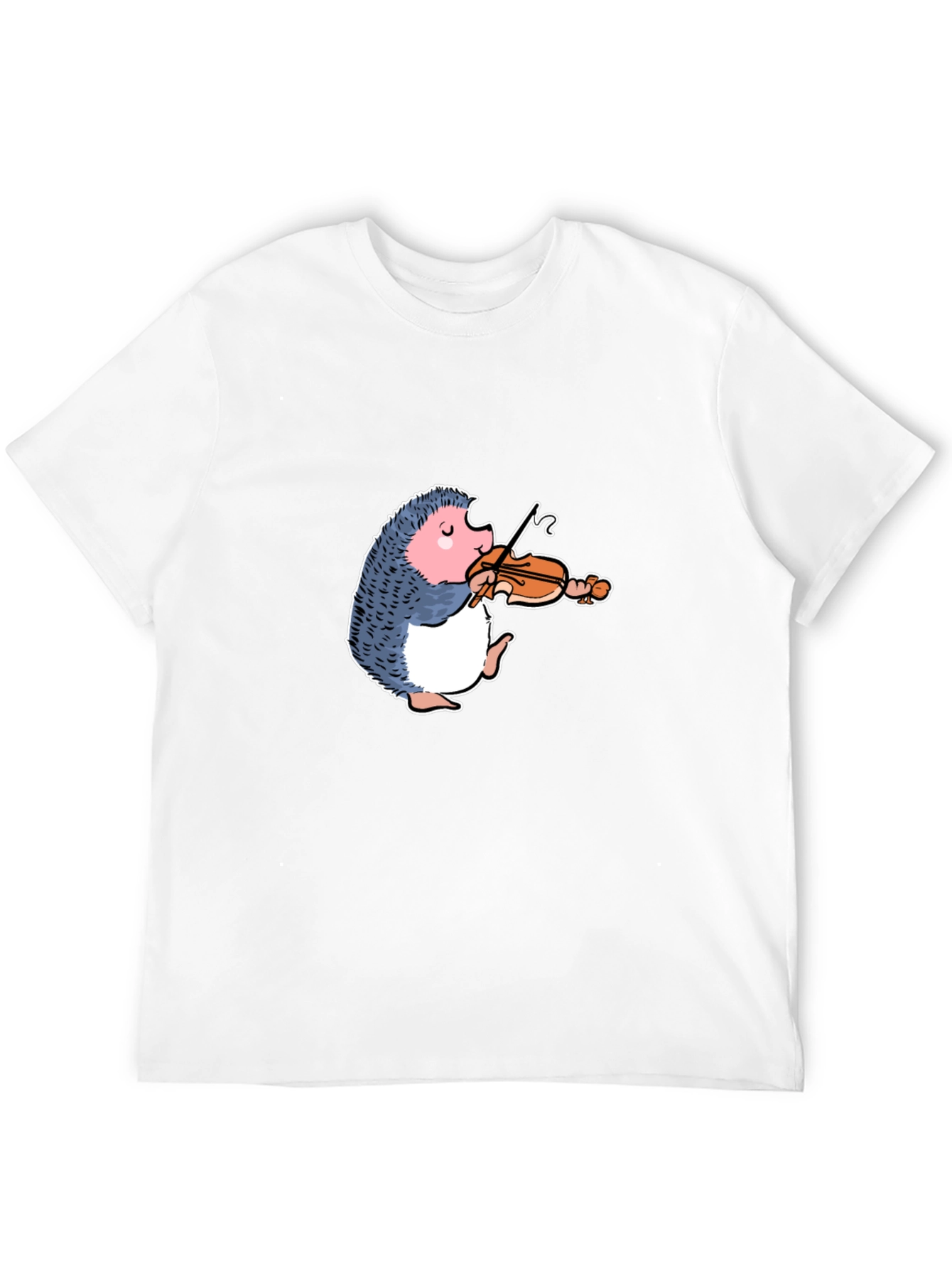 Hedgehog Violinist Graphic Tee - Black Cotton T-Shirt