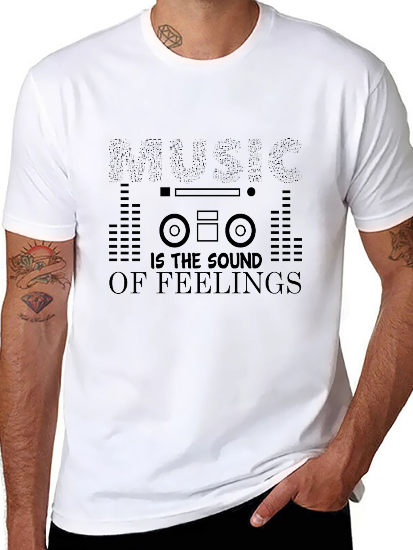 Music is the Sound of Feelings Black Graphic T-Shirt