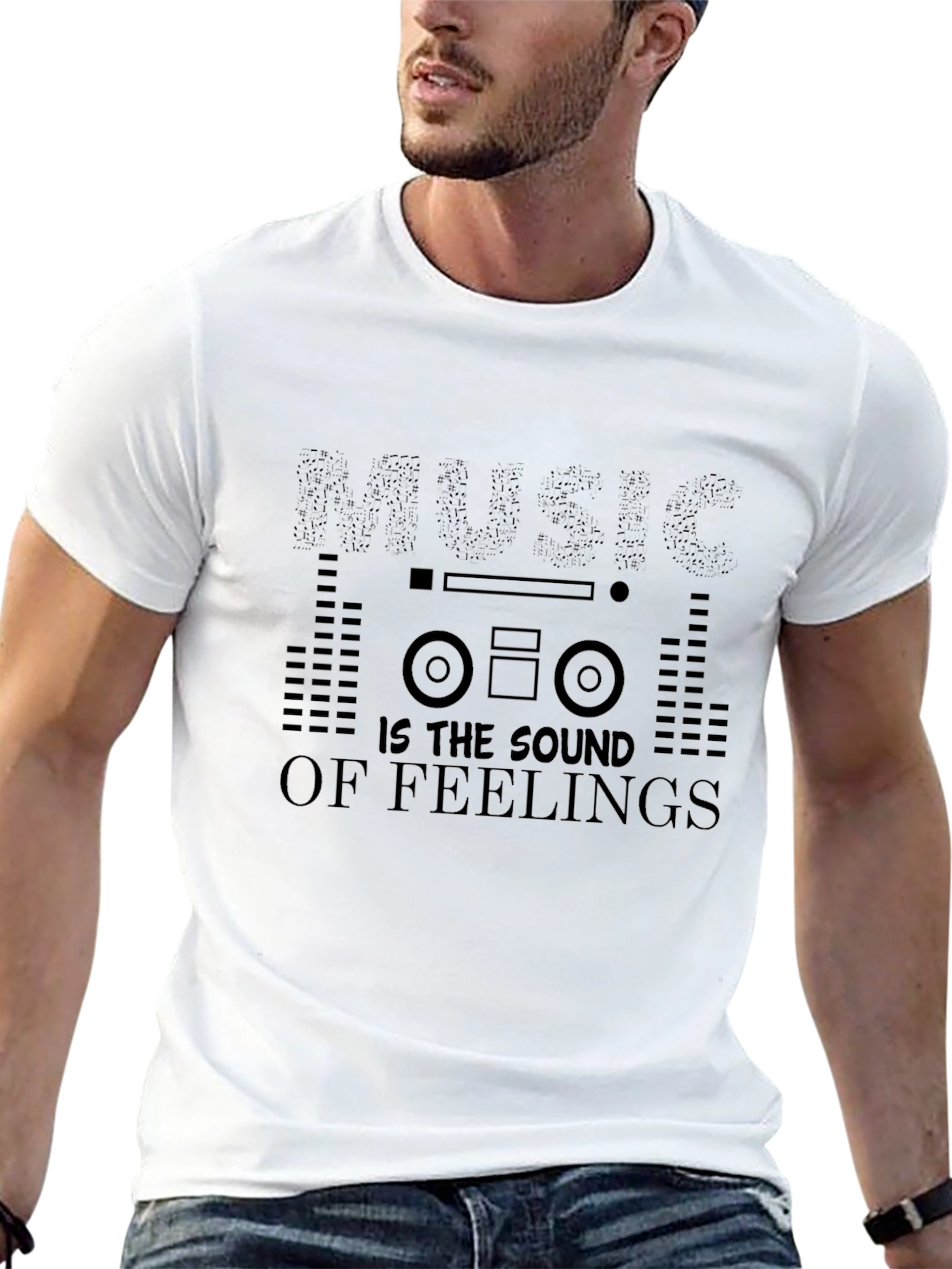Music is the Sound of Feelings Black Graphic T-Shirt