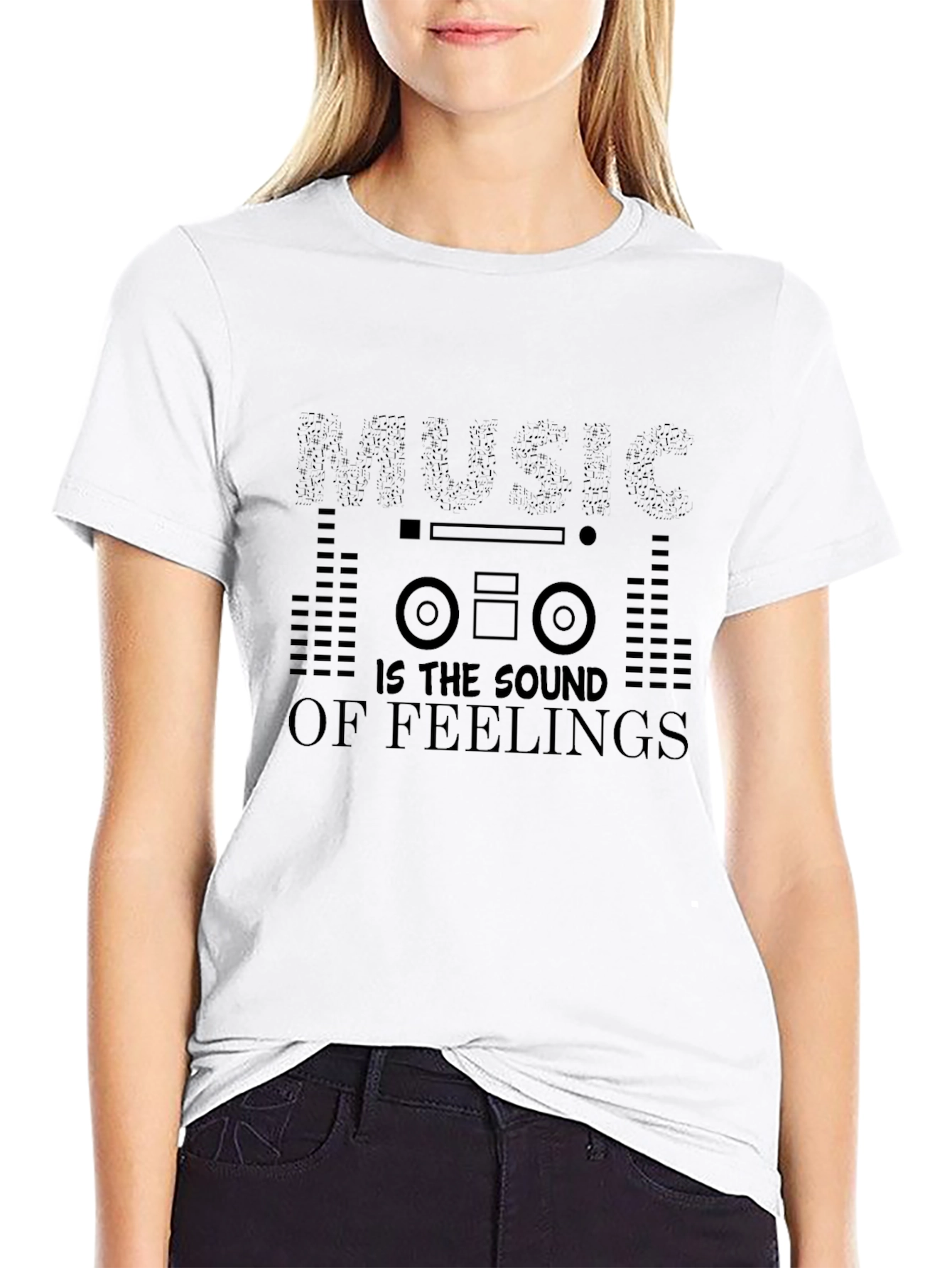Music is the Sound of Feelings Black Graphic T-Shirt