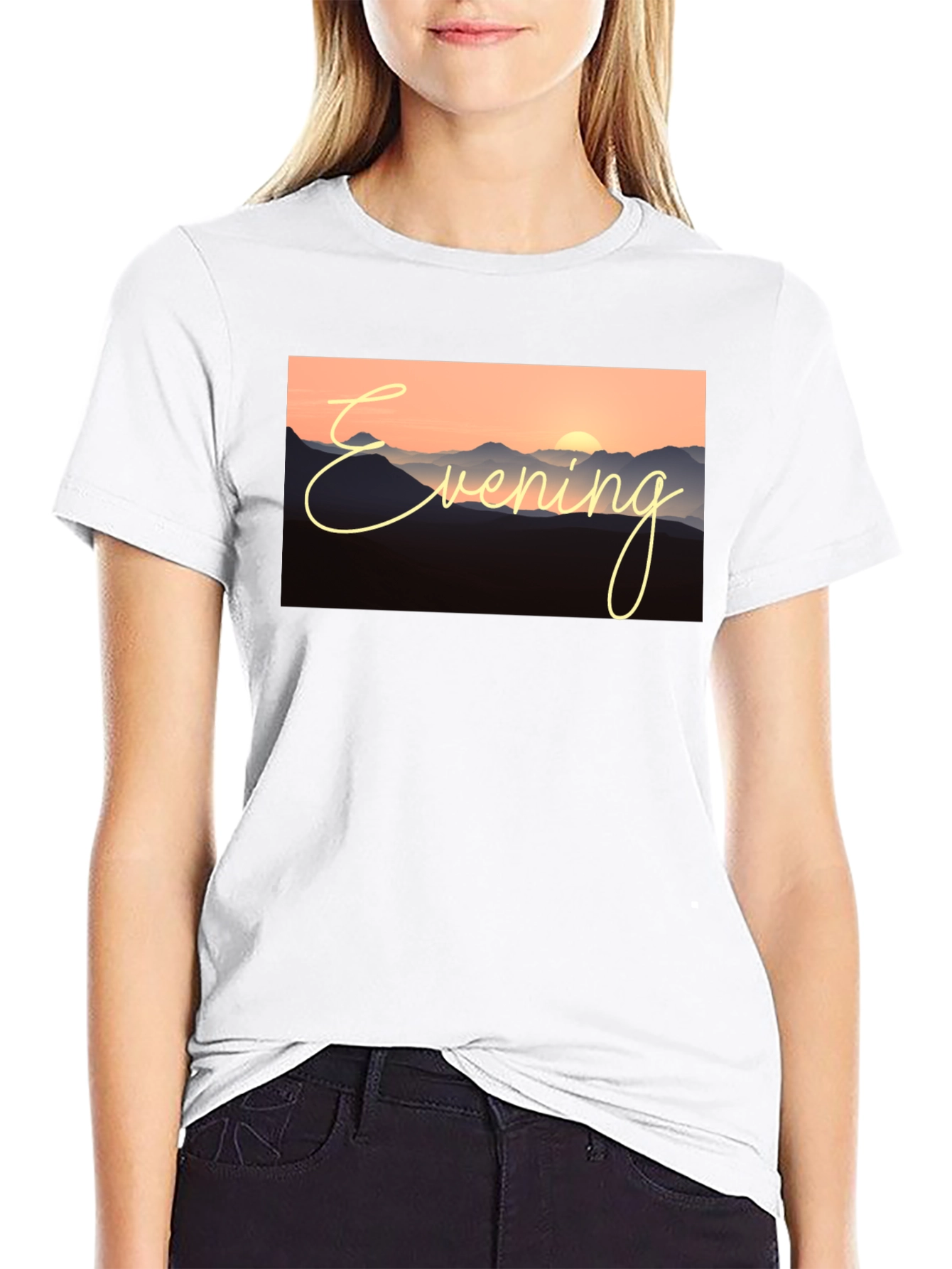 Evening Mountain Sunset Black T-Shirt