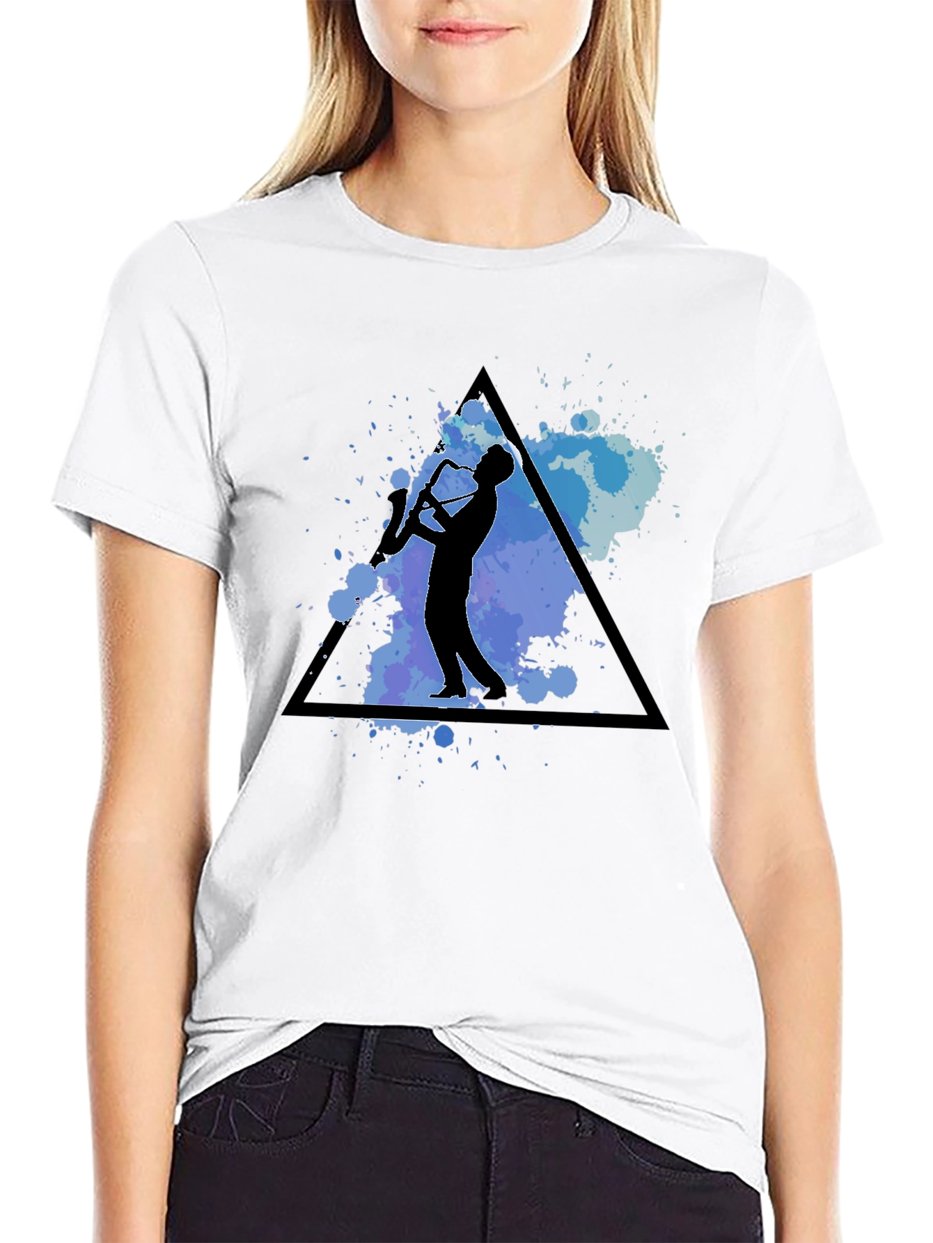 Saxophone Player Graphic Tee - Black Cotton Blend