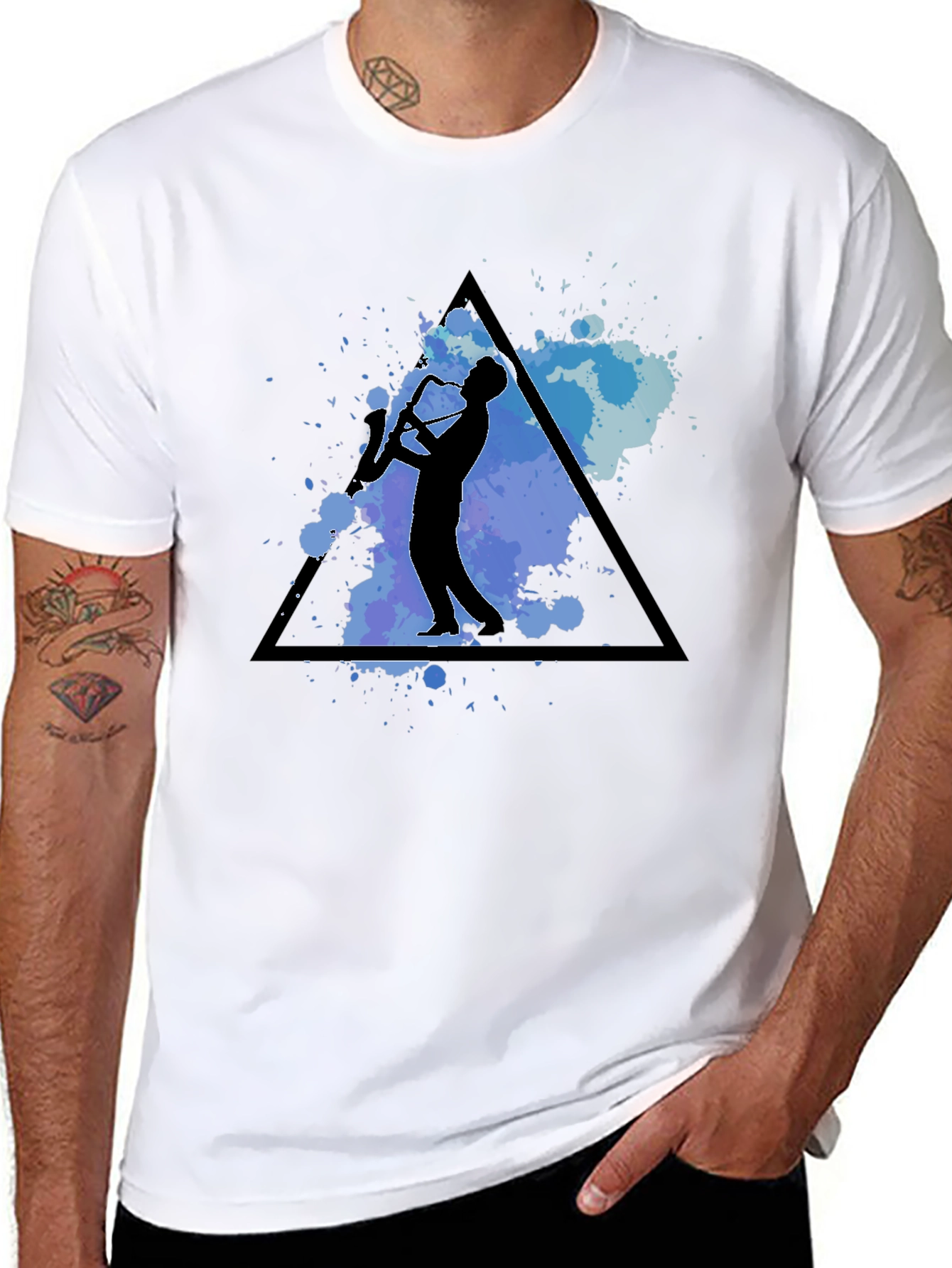 Saxophone Player Graphic Tee - Black Cotton Blend