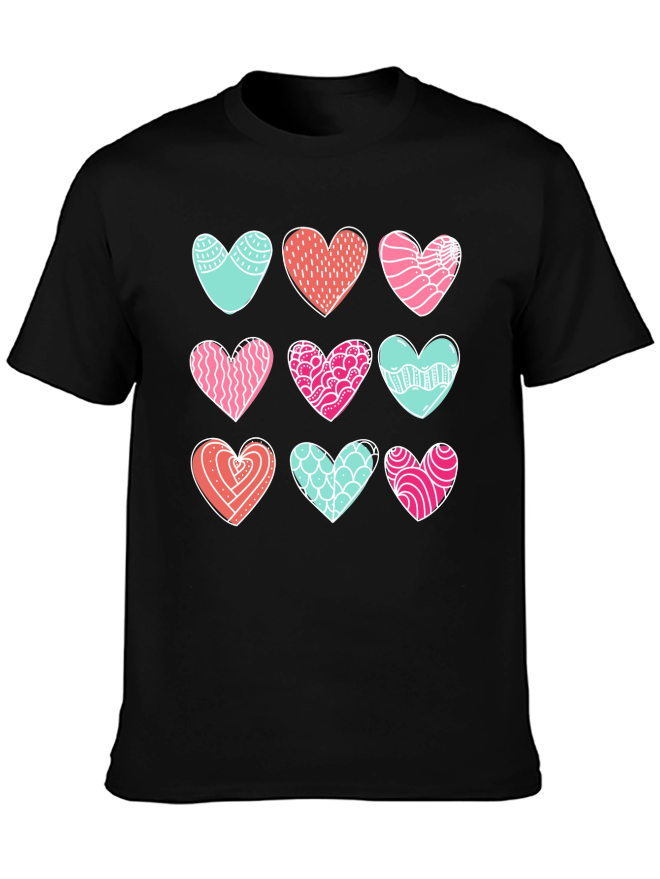 Heart Pattern Graphic Tee - Black Cotton Blend