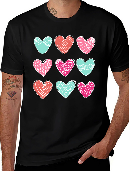 Heart Pattern Graphic Tee - Black Cotton Blend