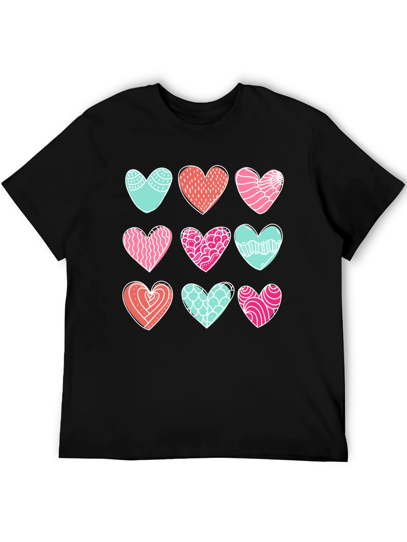 Heart Pattern Graphic Tee - Black Cotton Blend