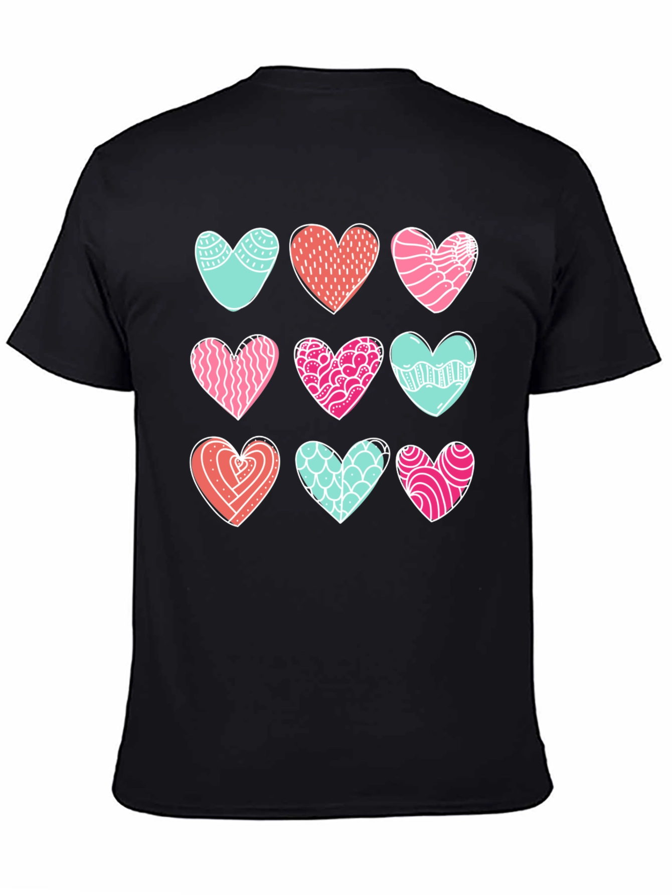 Heart Pattern Graphic Tee - Black Cotton Blend
