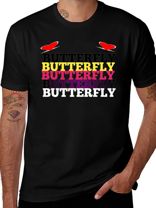 Butterfly Text Graphic Tee - Trendy Casual T-Shirt