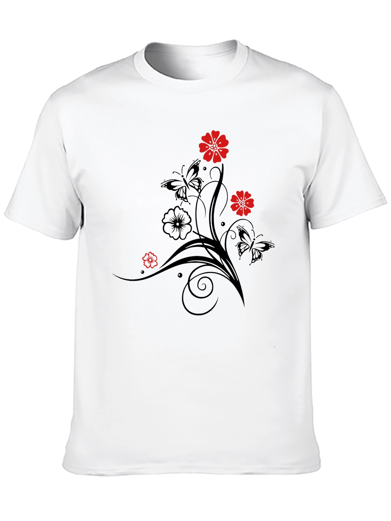 Black Floral & Butterfly Graphic T-Shirt
