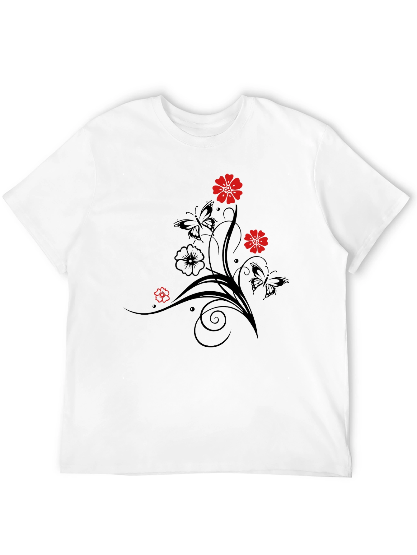 Black Floral & Butterfly Graphic T-Shirt