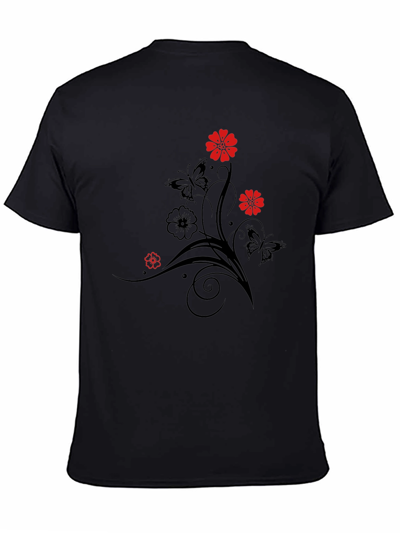 Black Floral & Butterfly Graphic T-Shirt