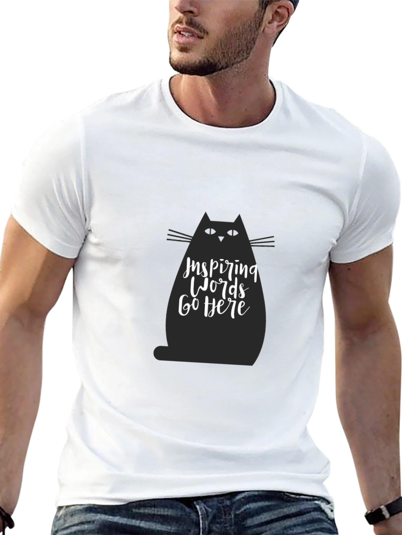 Inspiring Words Cat Graphic Tee - Black