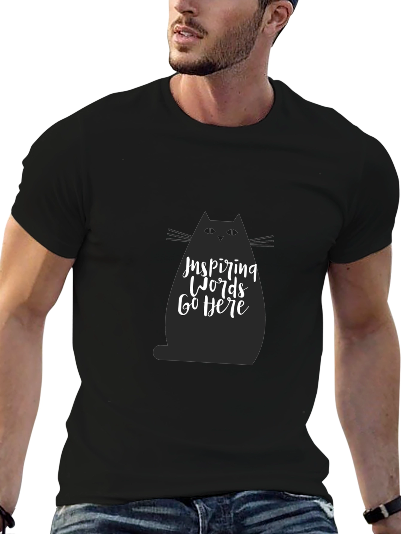 Inspiring Words Cat Graphic Tee - Black