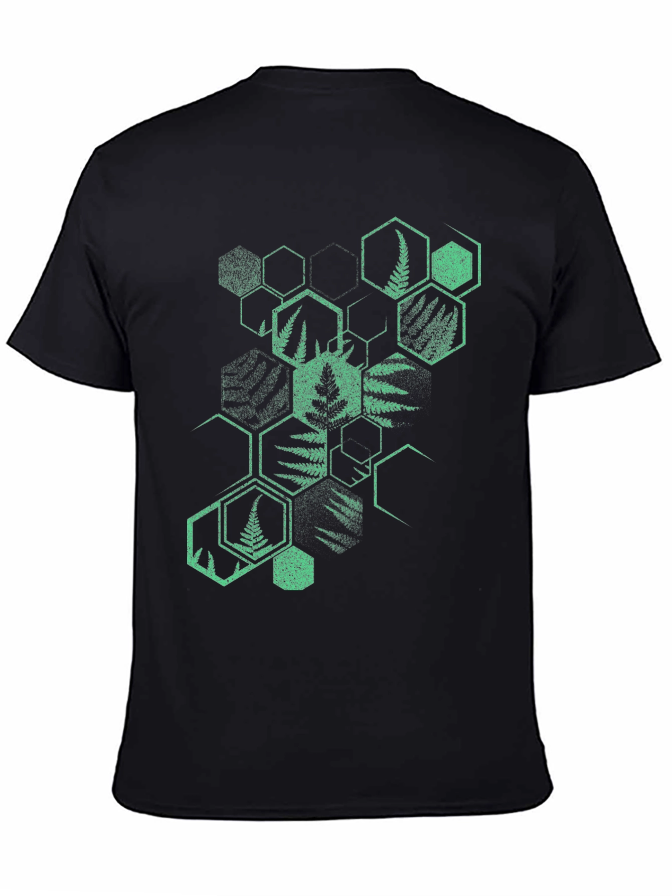 Geometric Fern Print Black T-Shirt