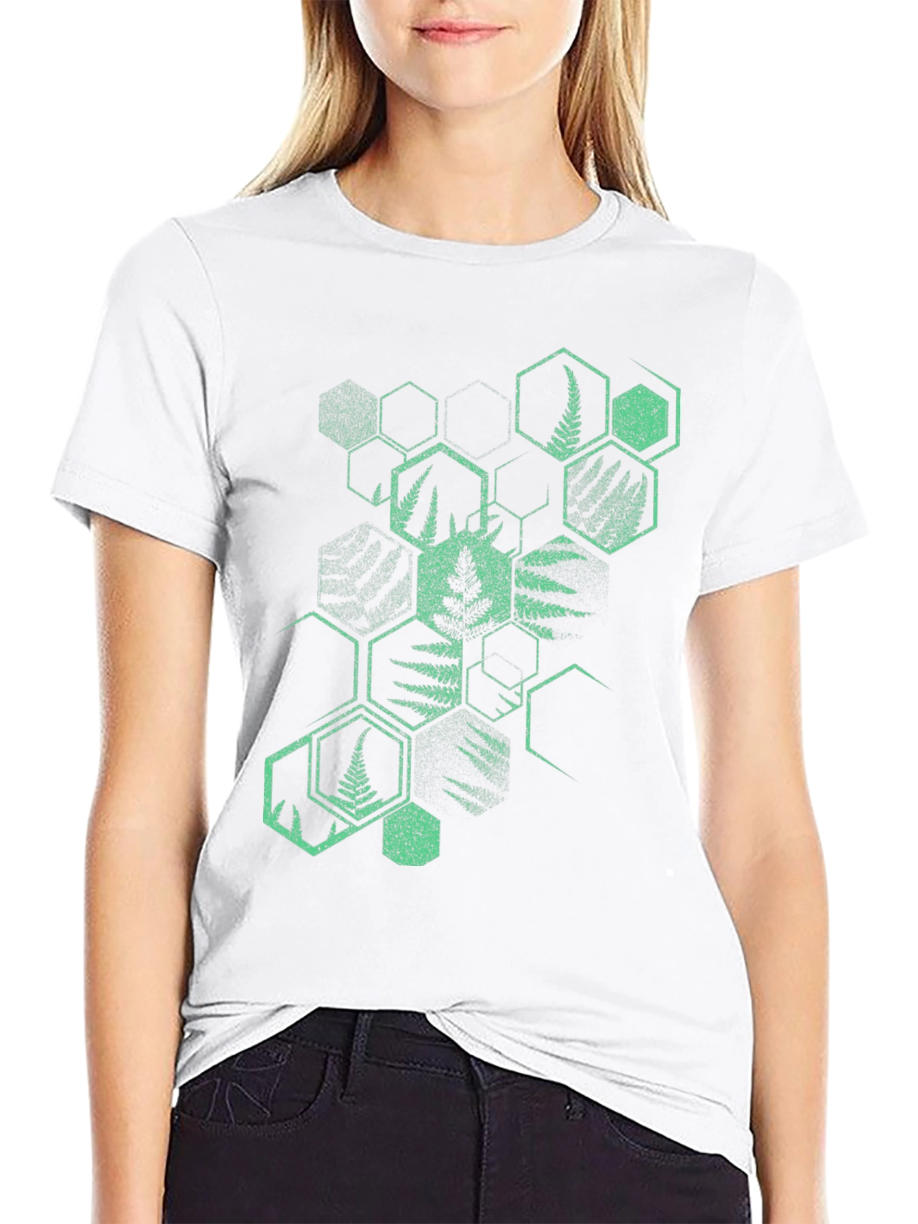 Geometric Fern Print Black T-Shirt