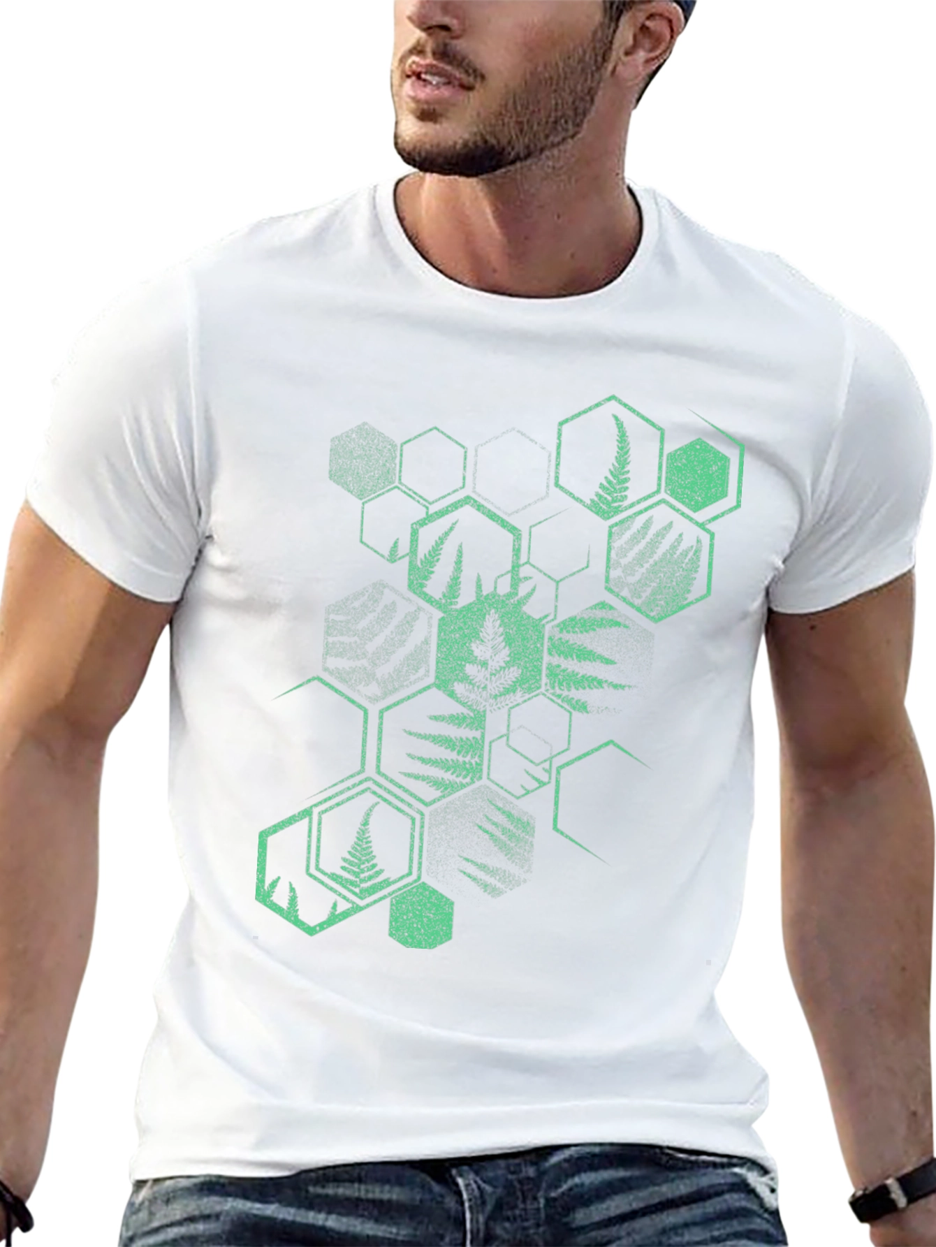 Geometric Fern Print Black T-Shirt