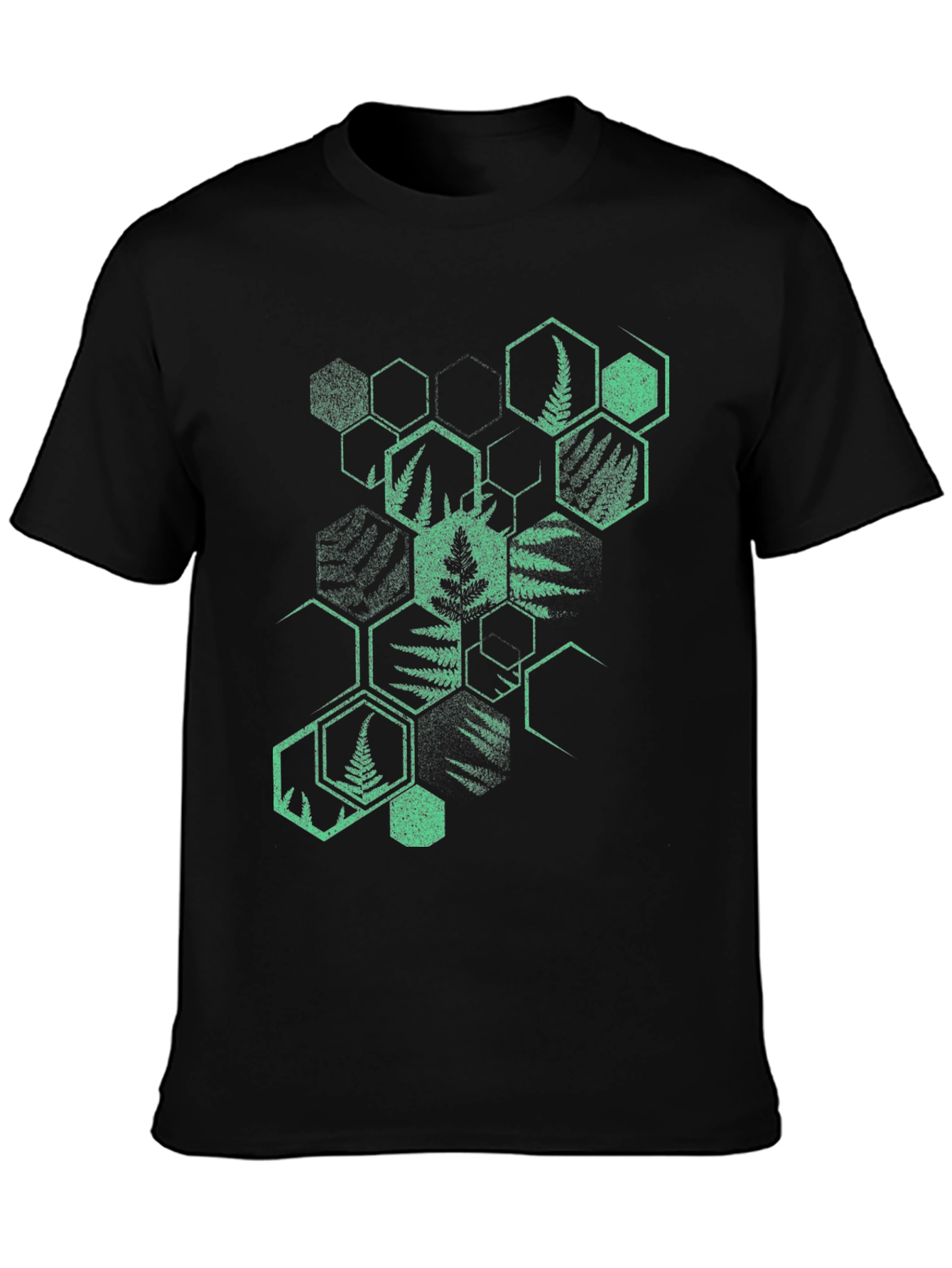 Geometric Fern Print Black T-Shirt