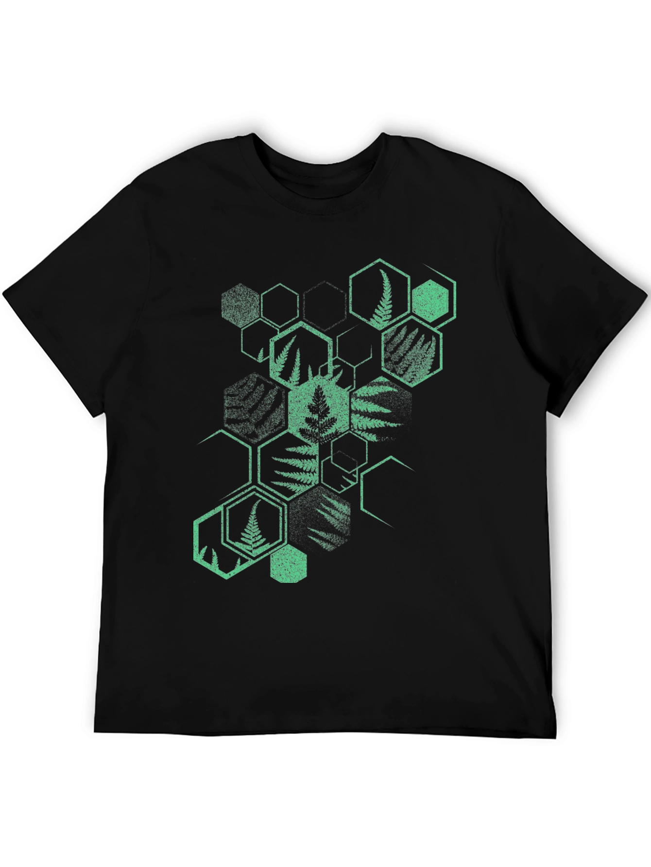 Geometric Fern Print Black T-Shirt