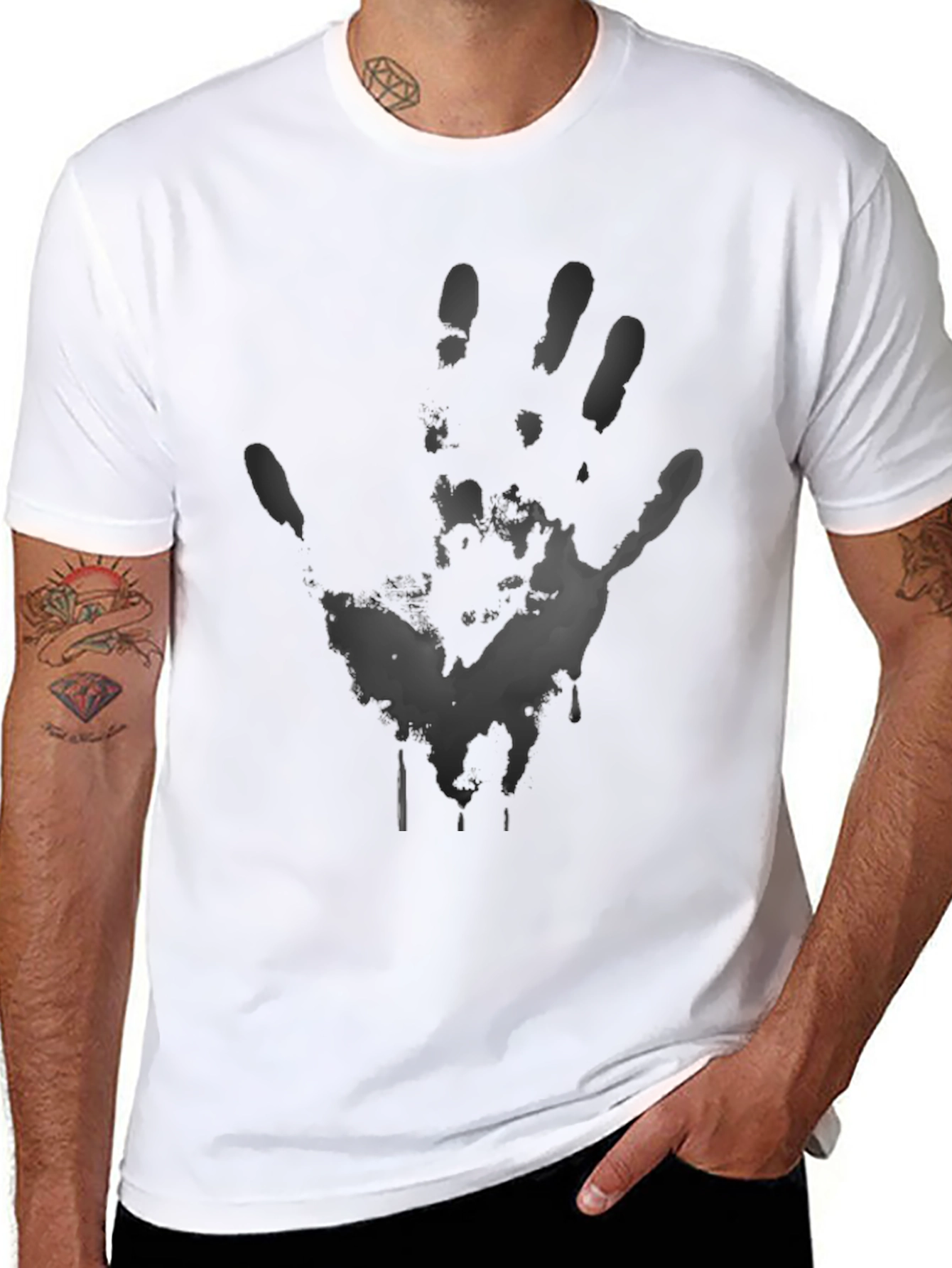 Mens Black Handprint Graphic T-Shirt