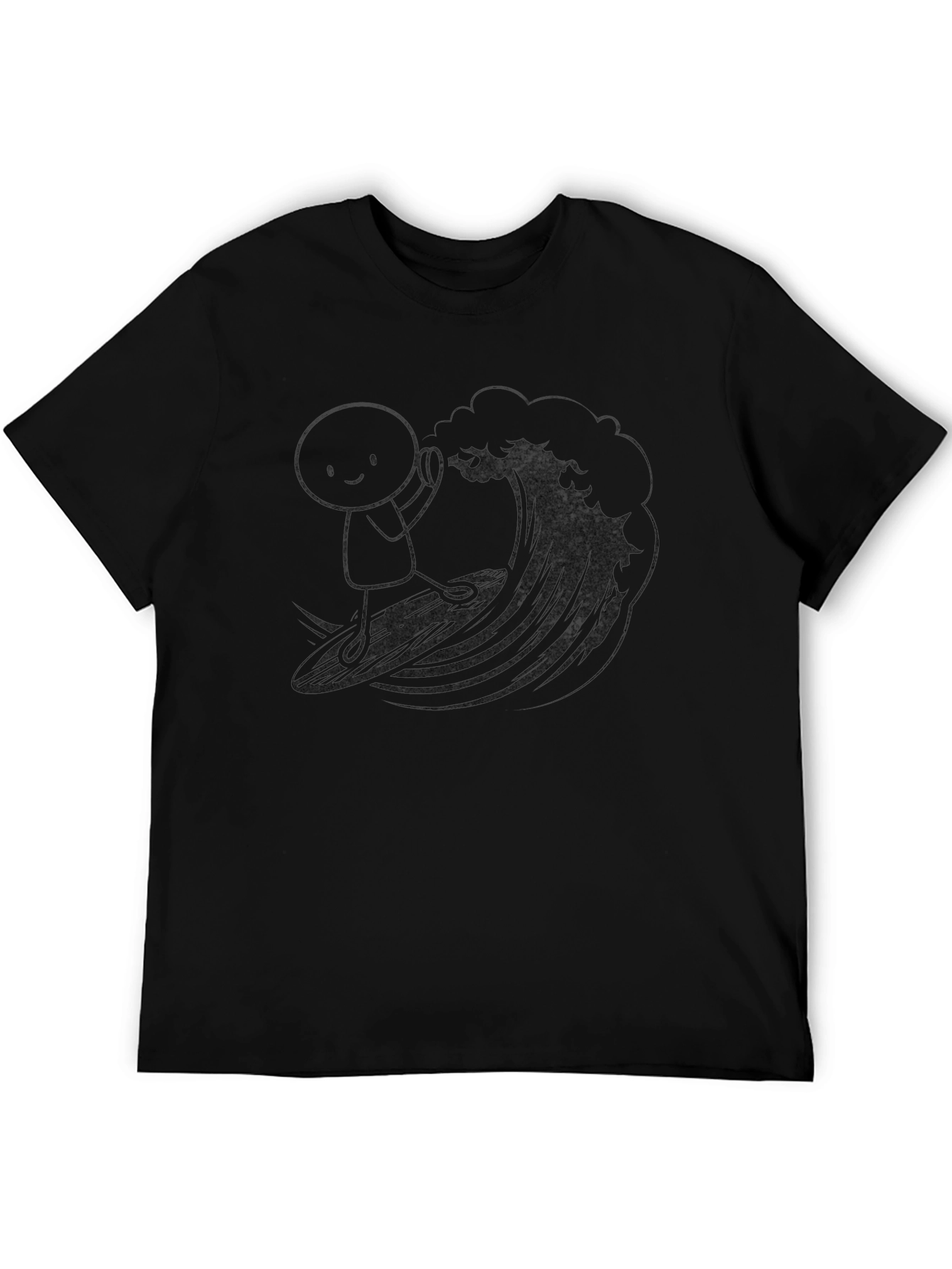 Surfing Cartoon Graphic Tee - Black