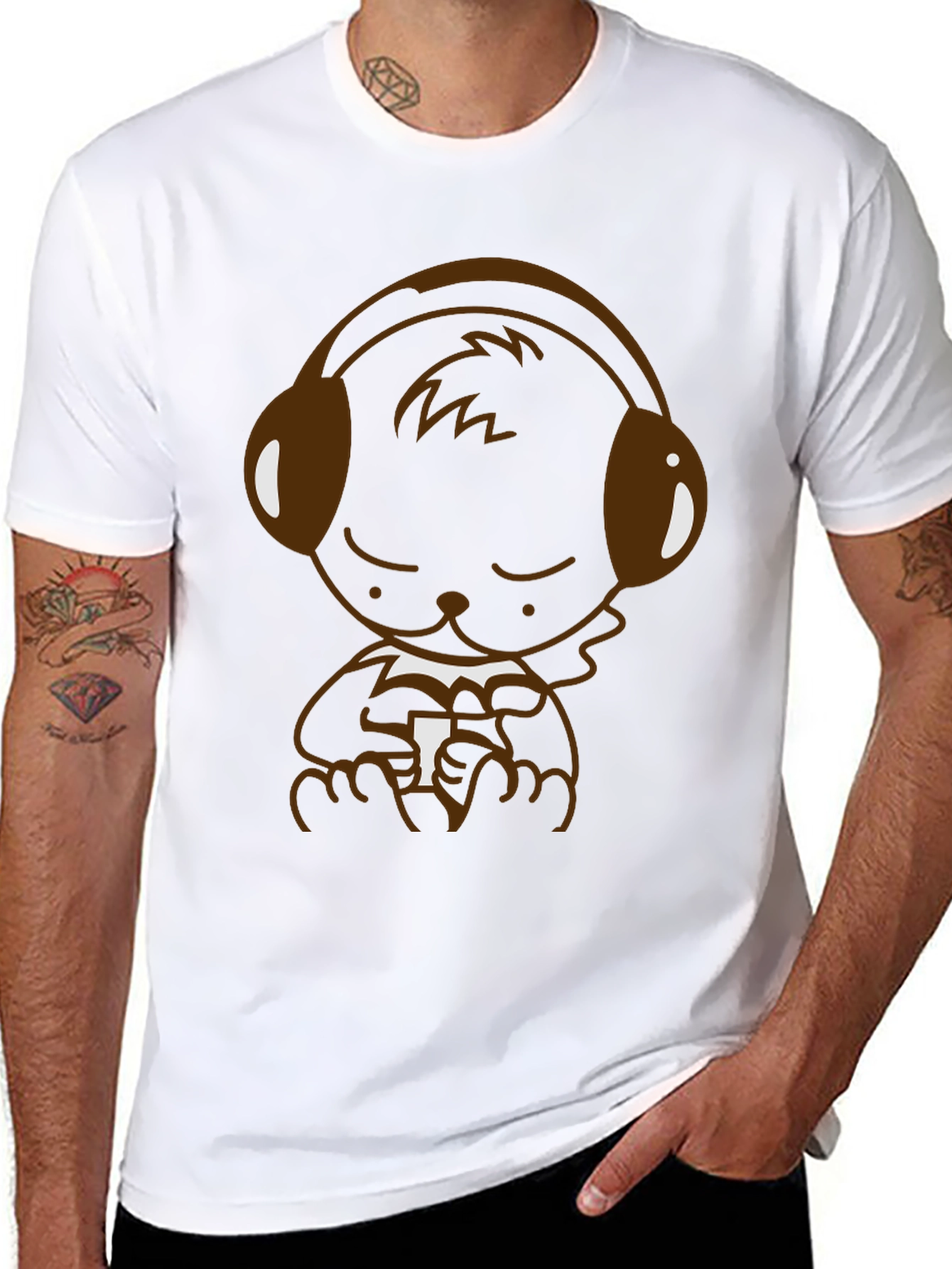 Bear with Headphones Graphic T-Shirt - Black