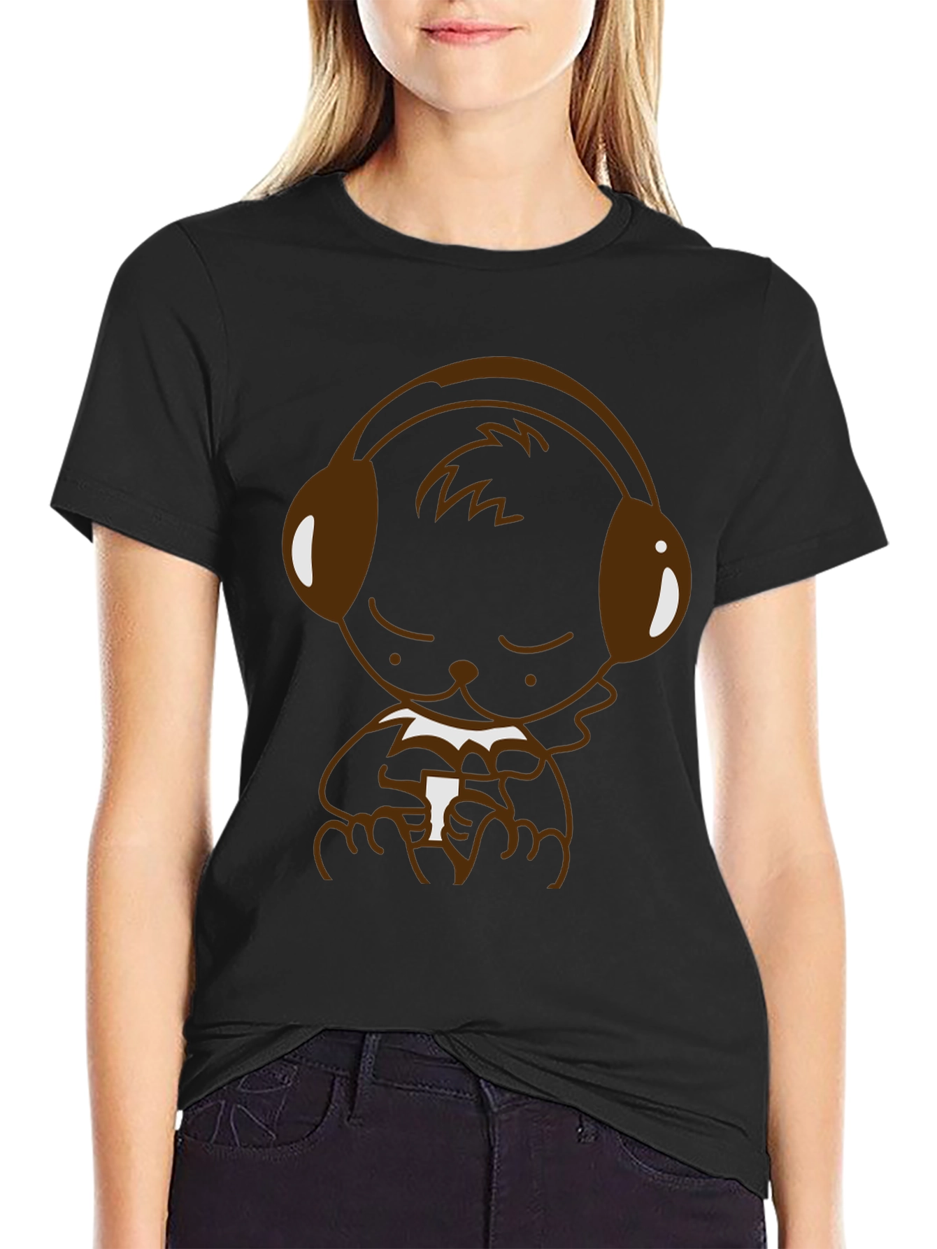 Bear with Headphones Graphic T-Shirt - Black